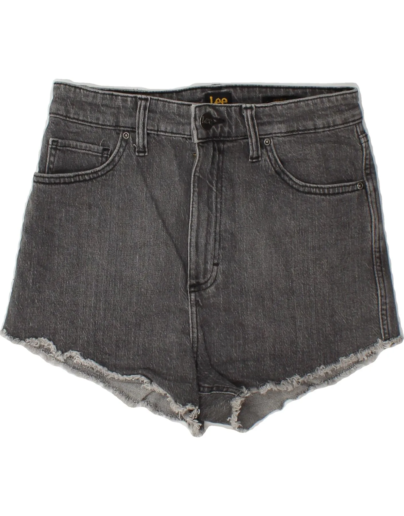 LEE Womens Denim High Waist Hot Pants W29 Medium Grey Cotton Rubberized Waist Grip Outdoor Ready