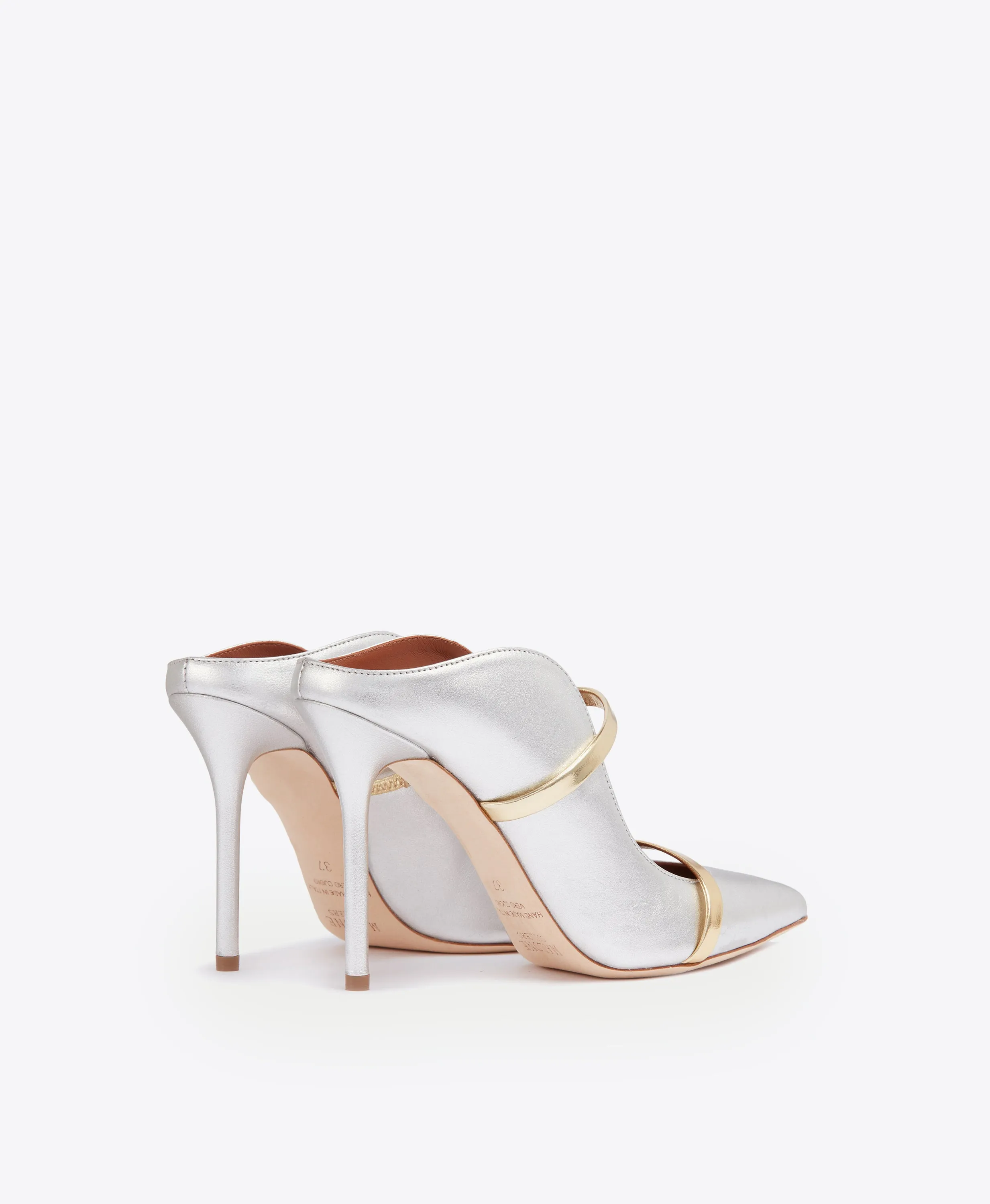 Luxury Dress Shoes Maureen 100 Silver & Gold Leather Mules
