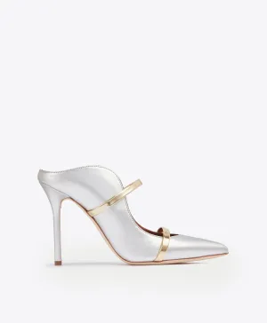 Open Toe Wedges Sleek Leather Pumps Maureen 100 Silver & Gold Leather Mules