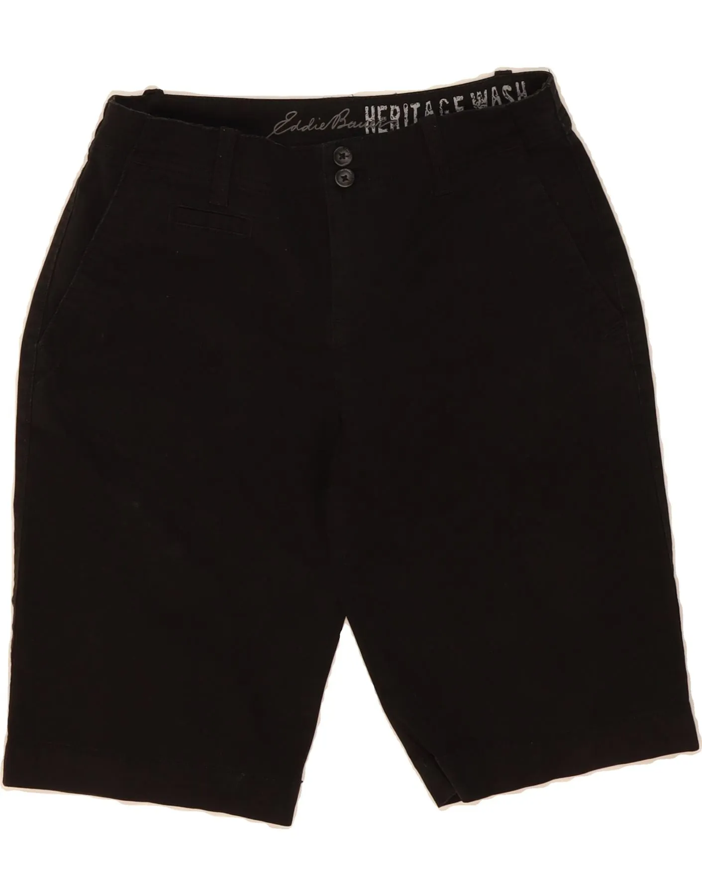 EDDIE BAUER Womens Heritage Chino Shorts US 2 XS W28  Black Cotton Breathable Waistband Breezy Layer Fit