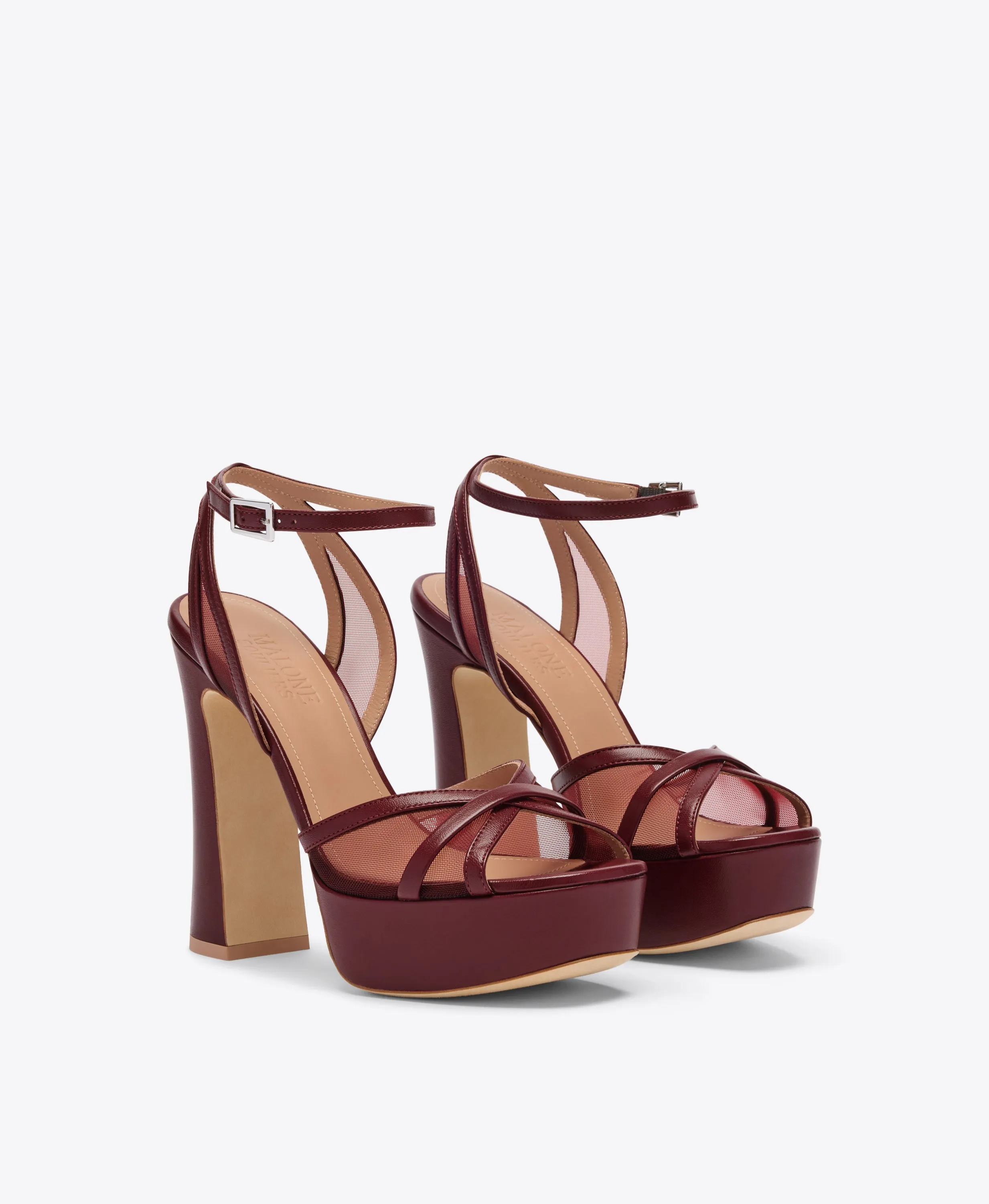 Easy To Clean Patent Look Sylvie 125 Red Mesh Platform Sandals
