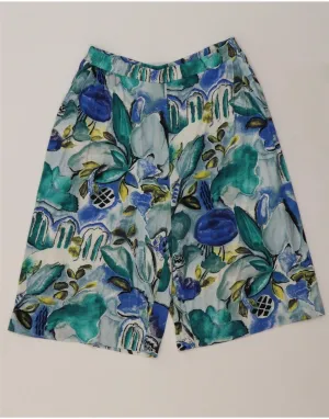 VINTAGE Womens High Waist Bermuda Shorts EU 40 Medium  Blue Floral Cotton Comfortable Flex Non Restrictive Fit