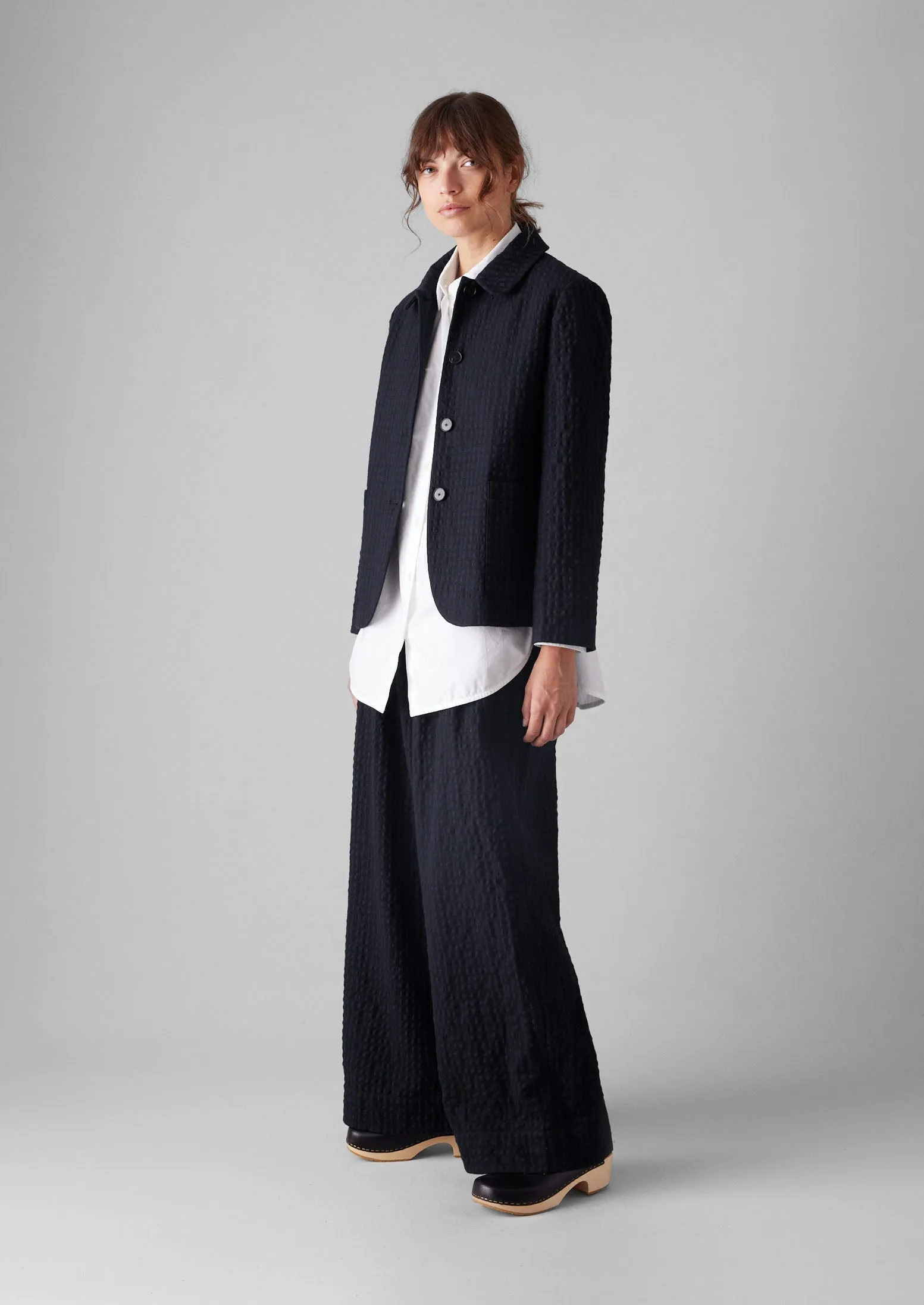 Versatile Layering Corinne Herringbone Wide Leg Pants | Navy