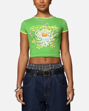 Ed Hardy Women's Blooming Baby Ringer T-Shirt Green/Yellow Beach relaxation
