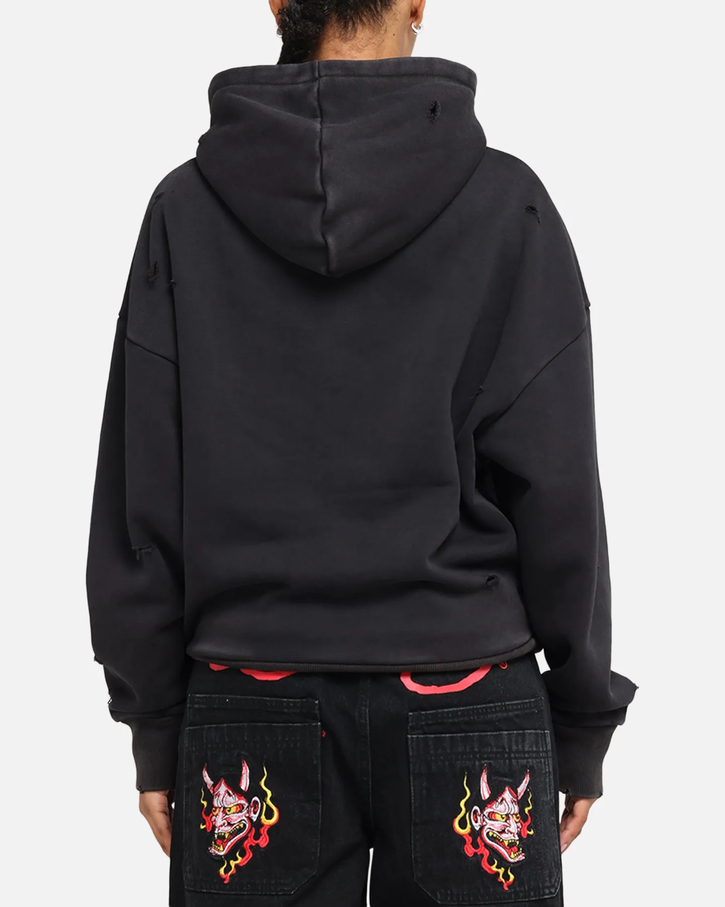 Earth Tones Ed Hardy Distressed Hoodie Washed Black