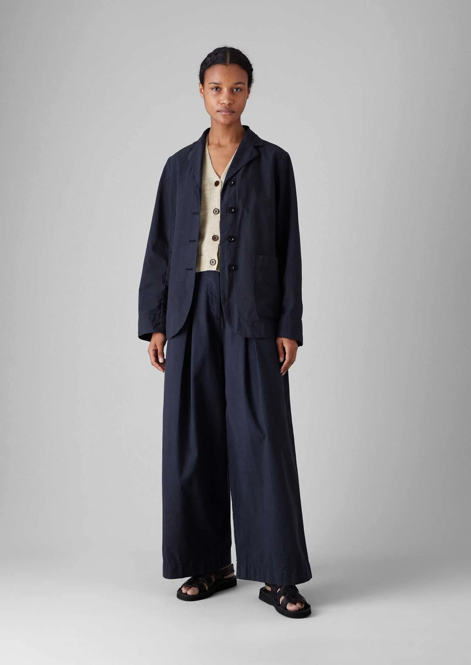 Tear Resistant Belted Cotton Linen Poplin Wide Leg Pants | Raven Blue