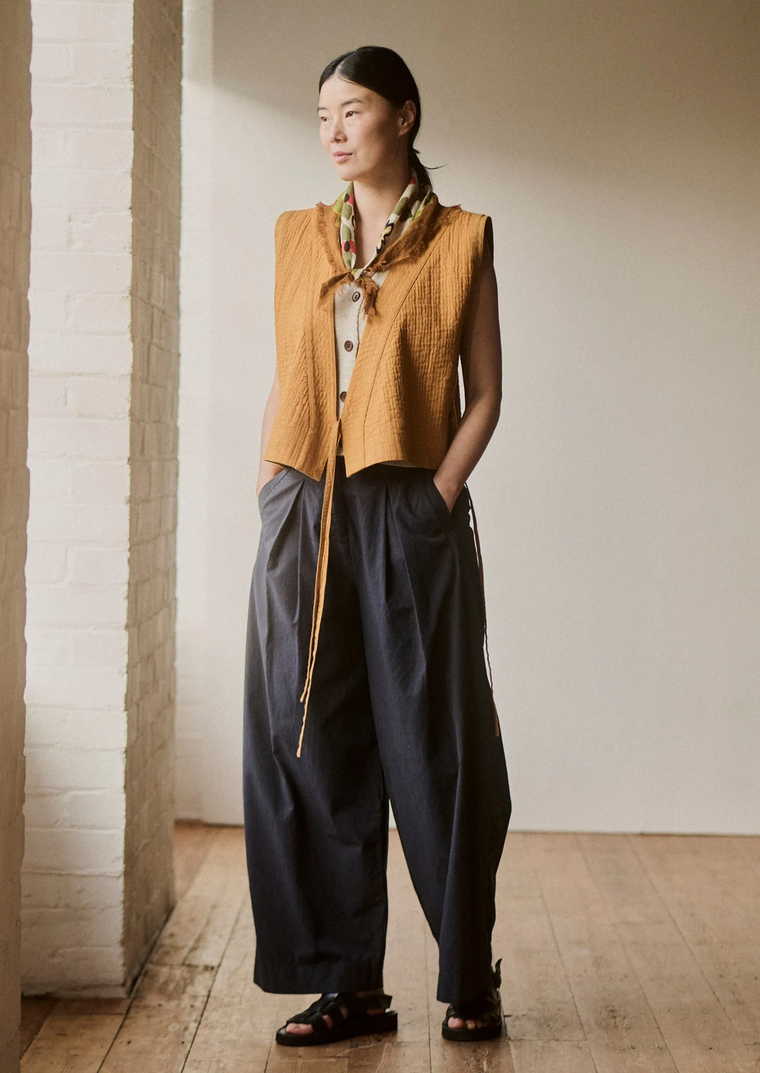 Cozy Comfort Belted Cotton Linen Poplin Wide Leg Pants | Raven Blue