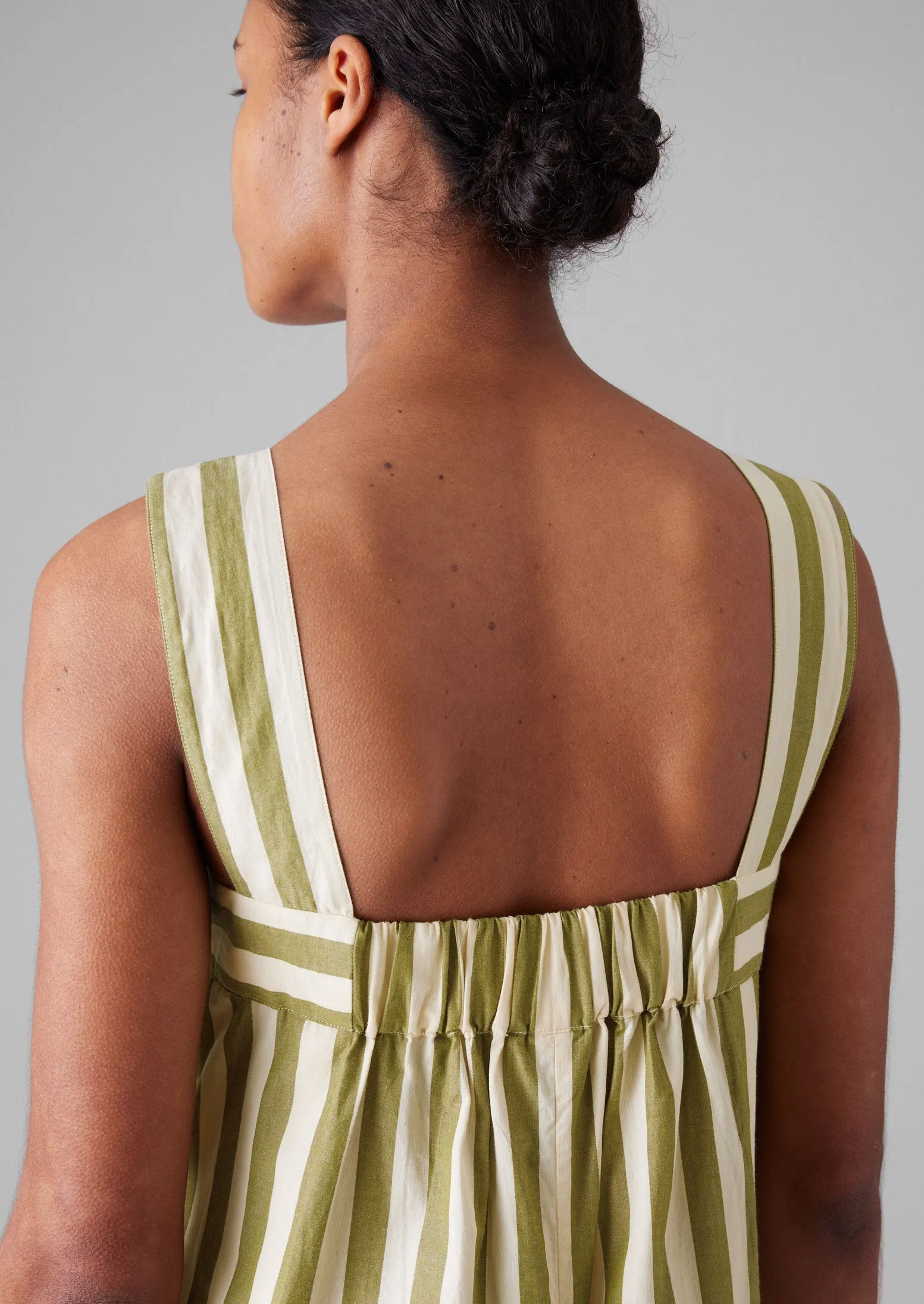 Oyo Stripe Cotton Jumpsuit | Calla Green Double Layered Hem Reinforced Knees