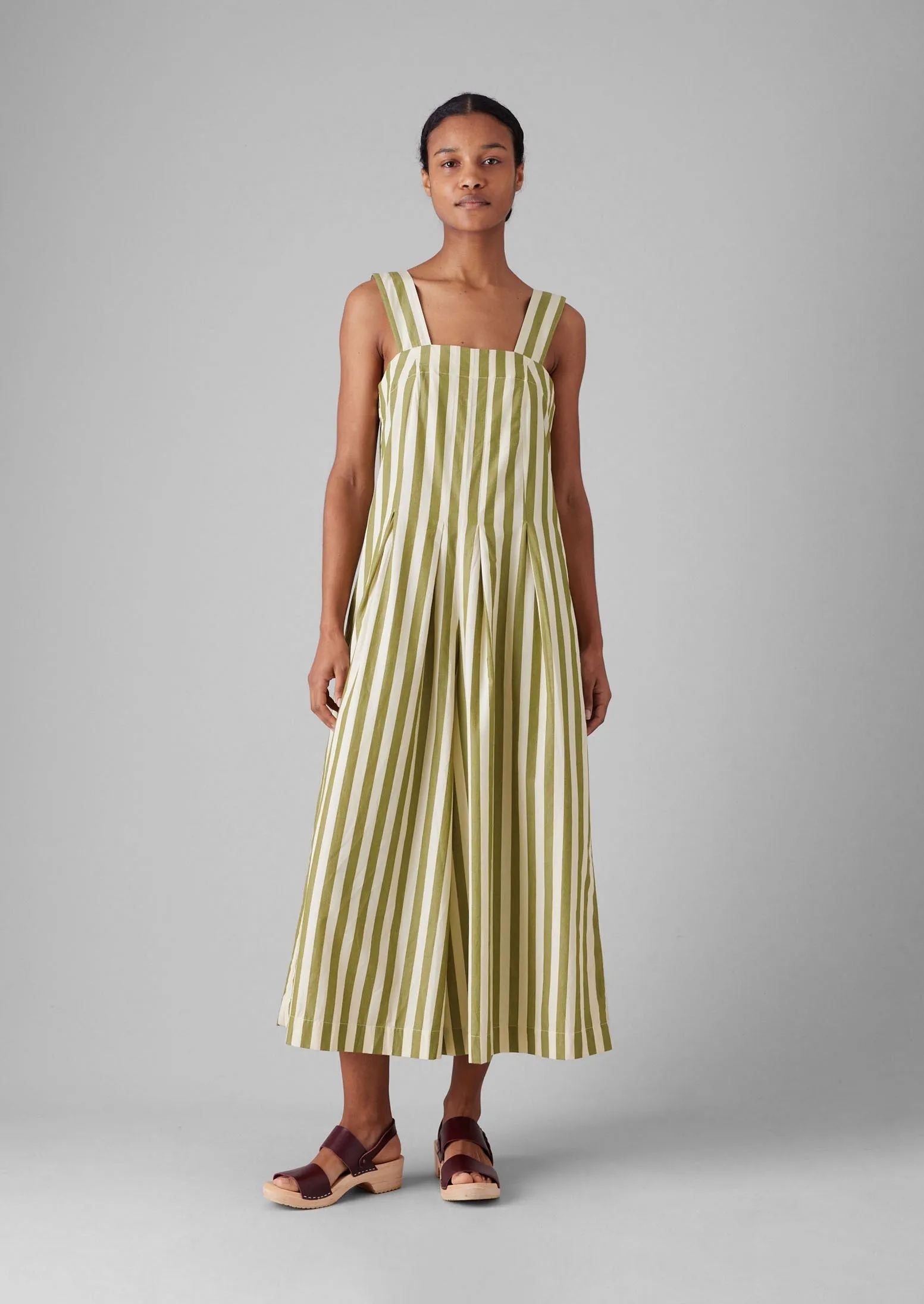 Oyo Stripe Cotton Jumpsuit | Calla Green Cozy And Stylish Adjustable Waist