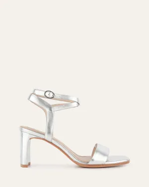 City Energy NATSU MID HEEL SANDALS SOFT SILVER LEATHER