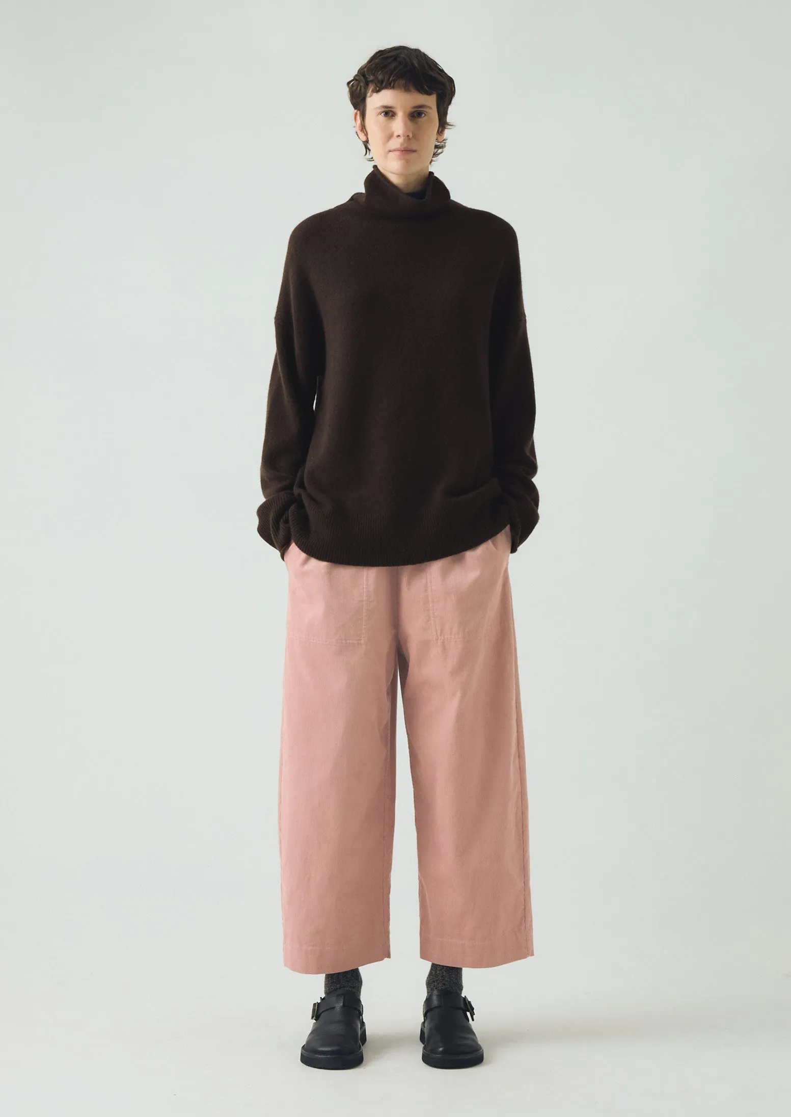 No Fuss Travel Ready Organic Cord Barrel Leg Pants | Pink Clay