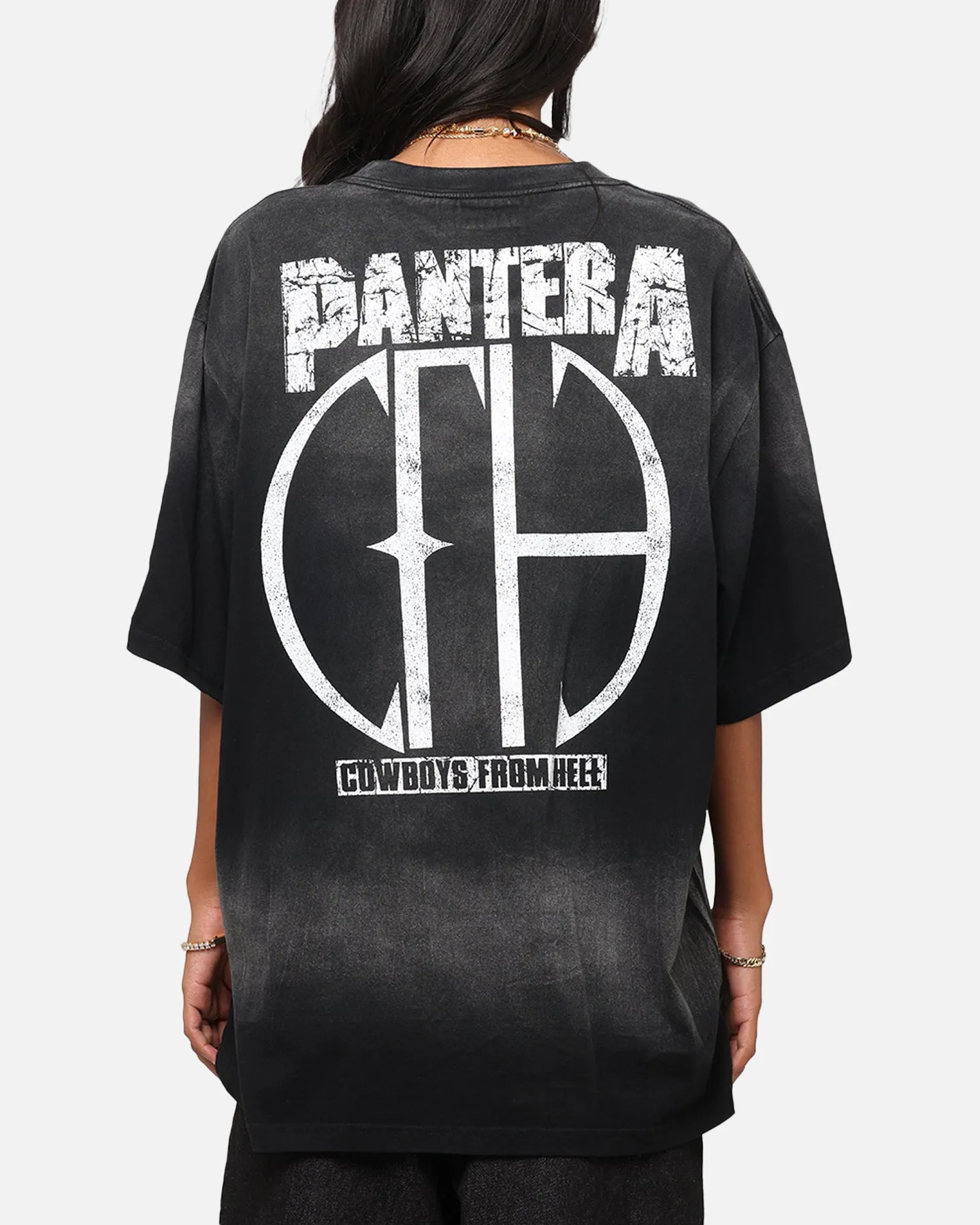 Solid Color No Slip Shoulder Design Pantera F#cking Hostile Vintage T-Shirt Washed Black