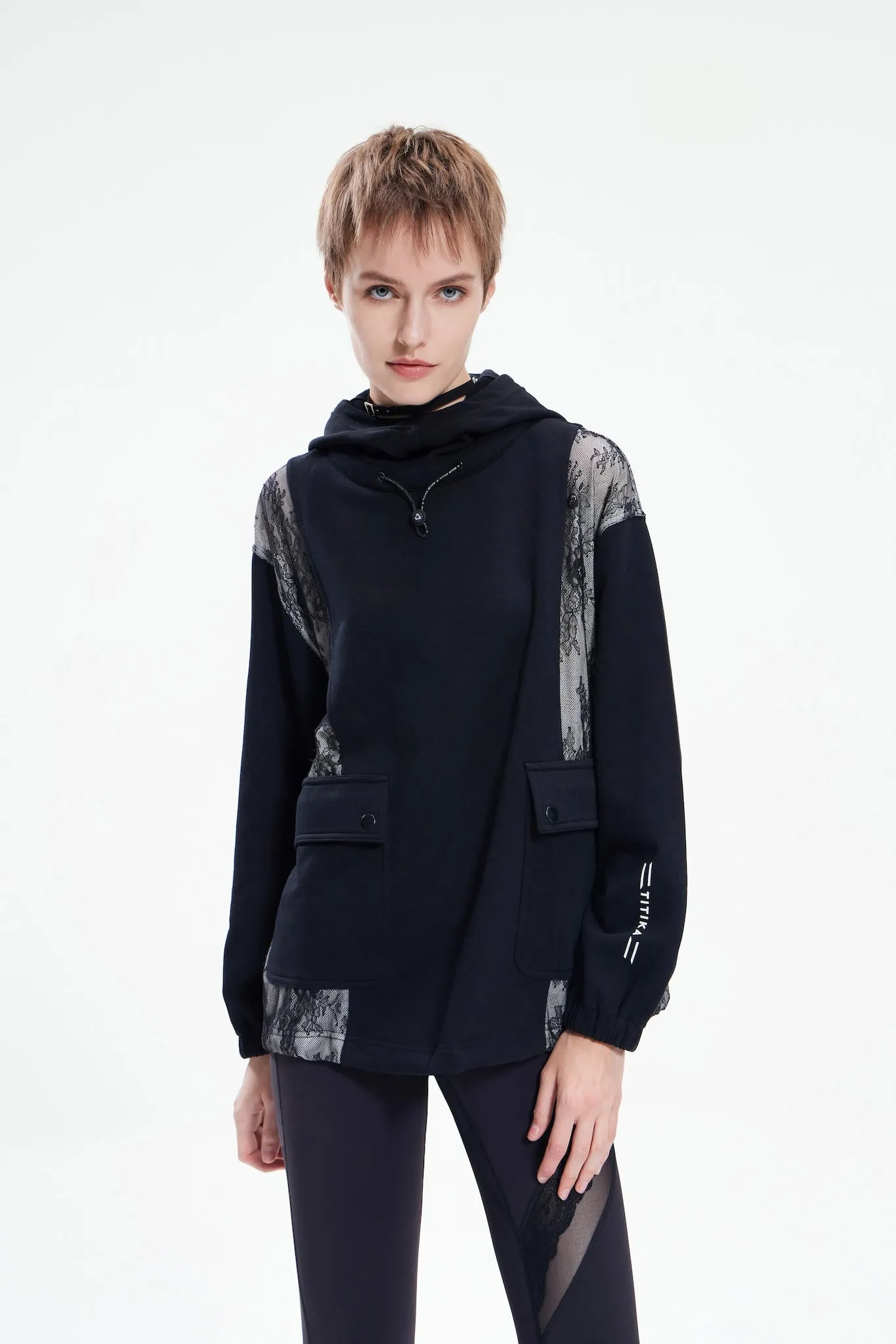 Trail Comfort futuristic Lace Patchwork Hooded Sweatshirt