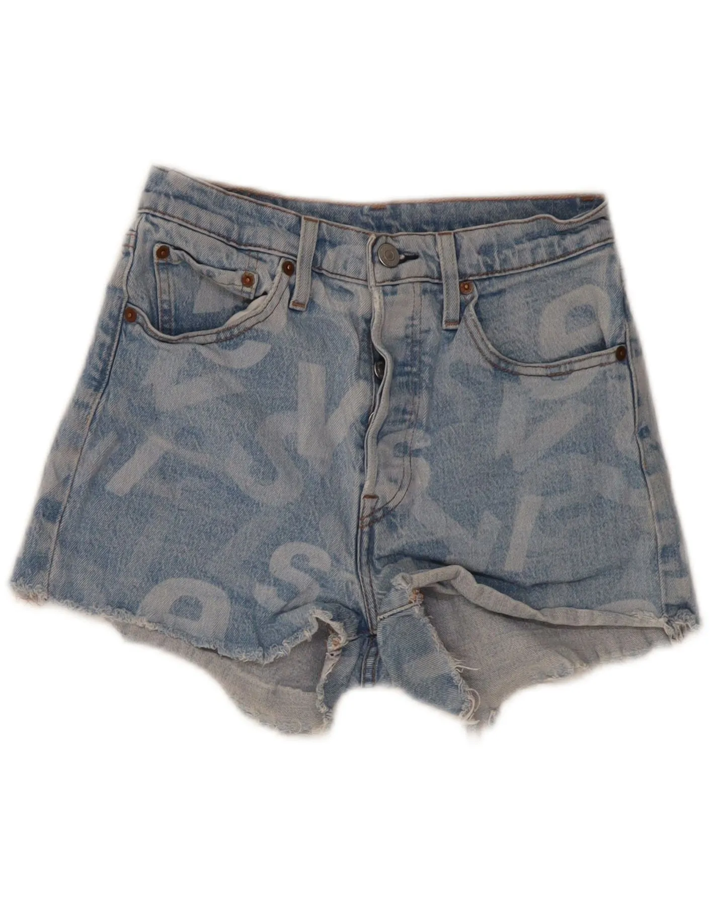 LEVI'S Womens 501 Graphic Denim Shorts W28 Medium Blue Cotton Summer Fun