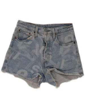LEVI'S Womens 501 Graphic Denim Shorts W28 Medium Blue Cotton Summer Fun