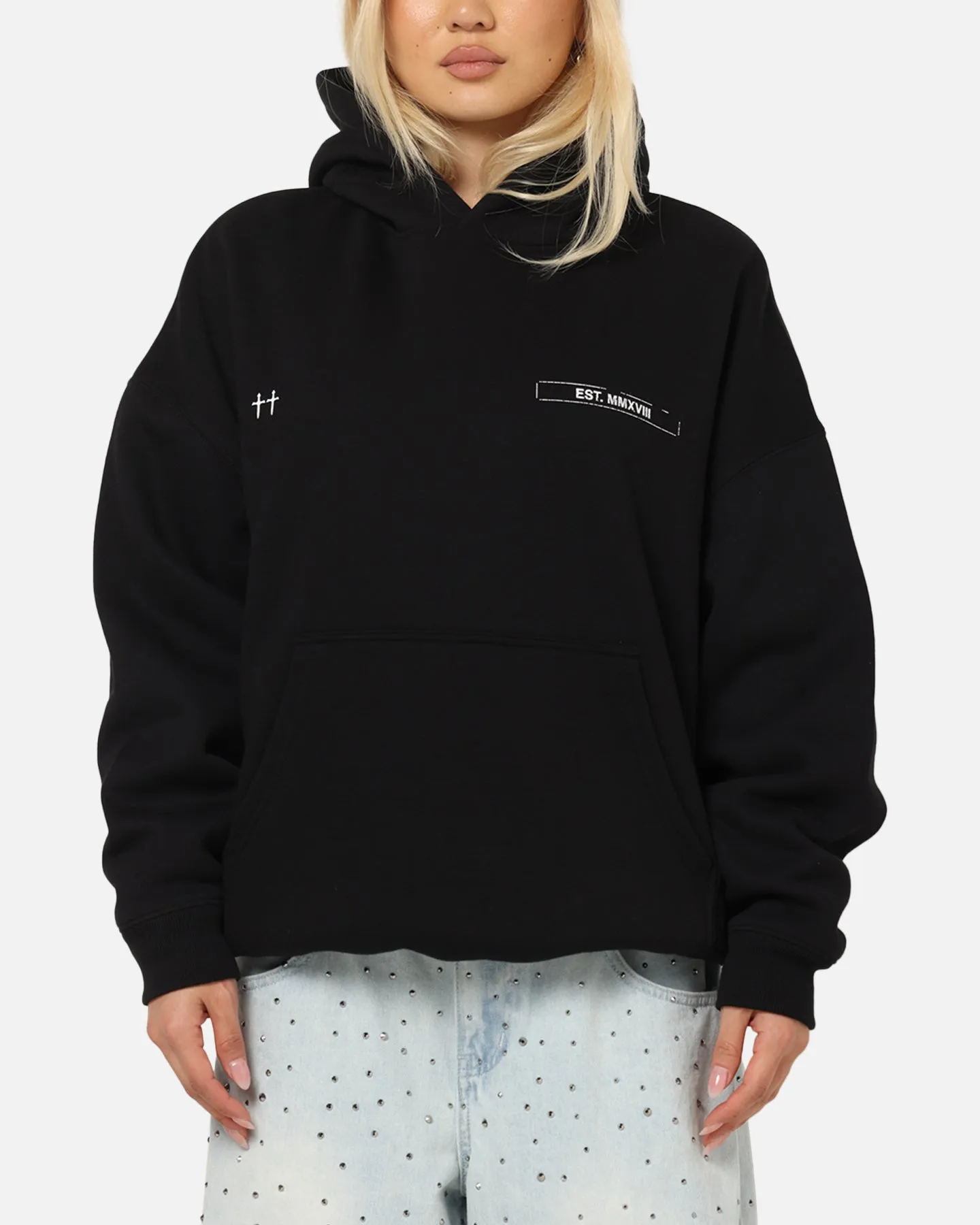 Saint Morta Liberty Boxy Hoodie Black Luxury Feel Travel Apparel