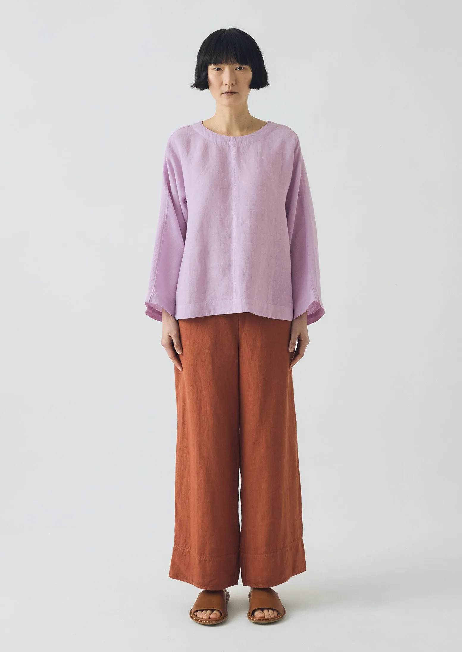 Classic Design Garment Dyed Linen Wide Pants | Burnt Sienna