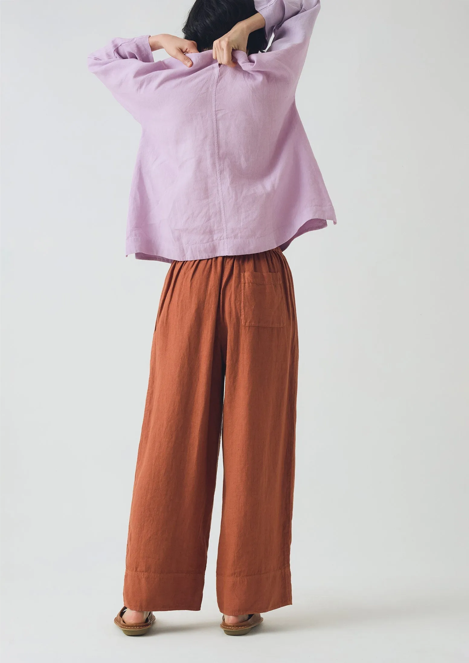 Office Wear Garment Dyed Linen Wide Pants | Burnt Sienna