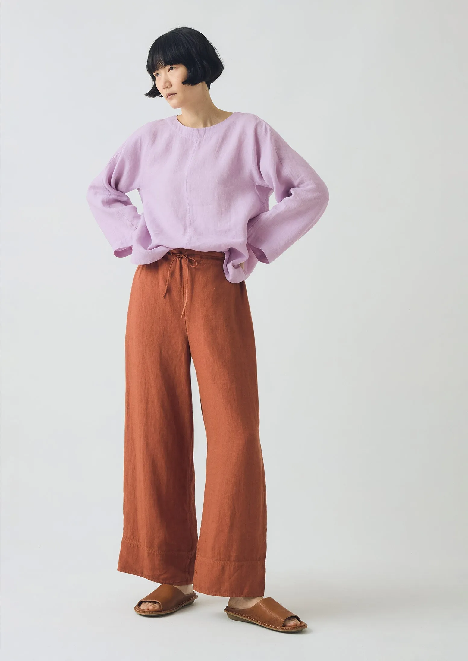 Essential Comfort Wear Garment Dyed Linen Wide Pants | Burnt Sienna