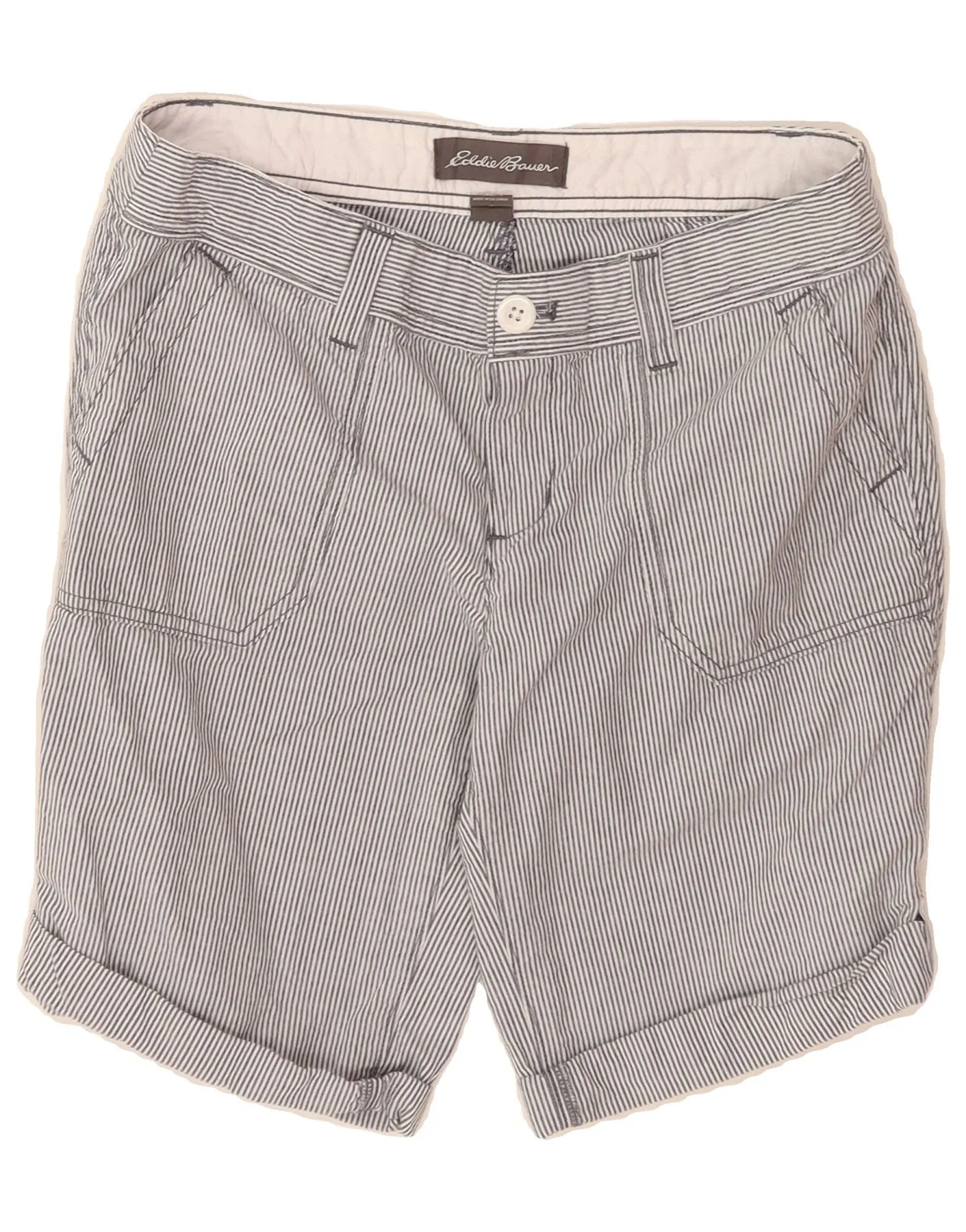 EDDIE BAUER Womens Chino Shorts US 4 Small W32 Blue Pinstripe Cotton Relaxed Fit Design