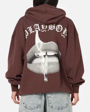 Playboy Gothic Mono Lips Hoodie Washed Brown Thylacine like