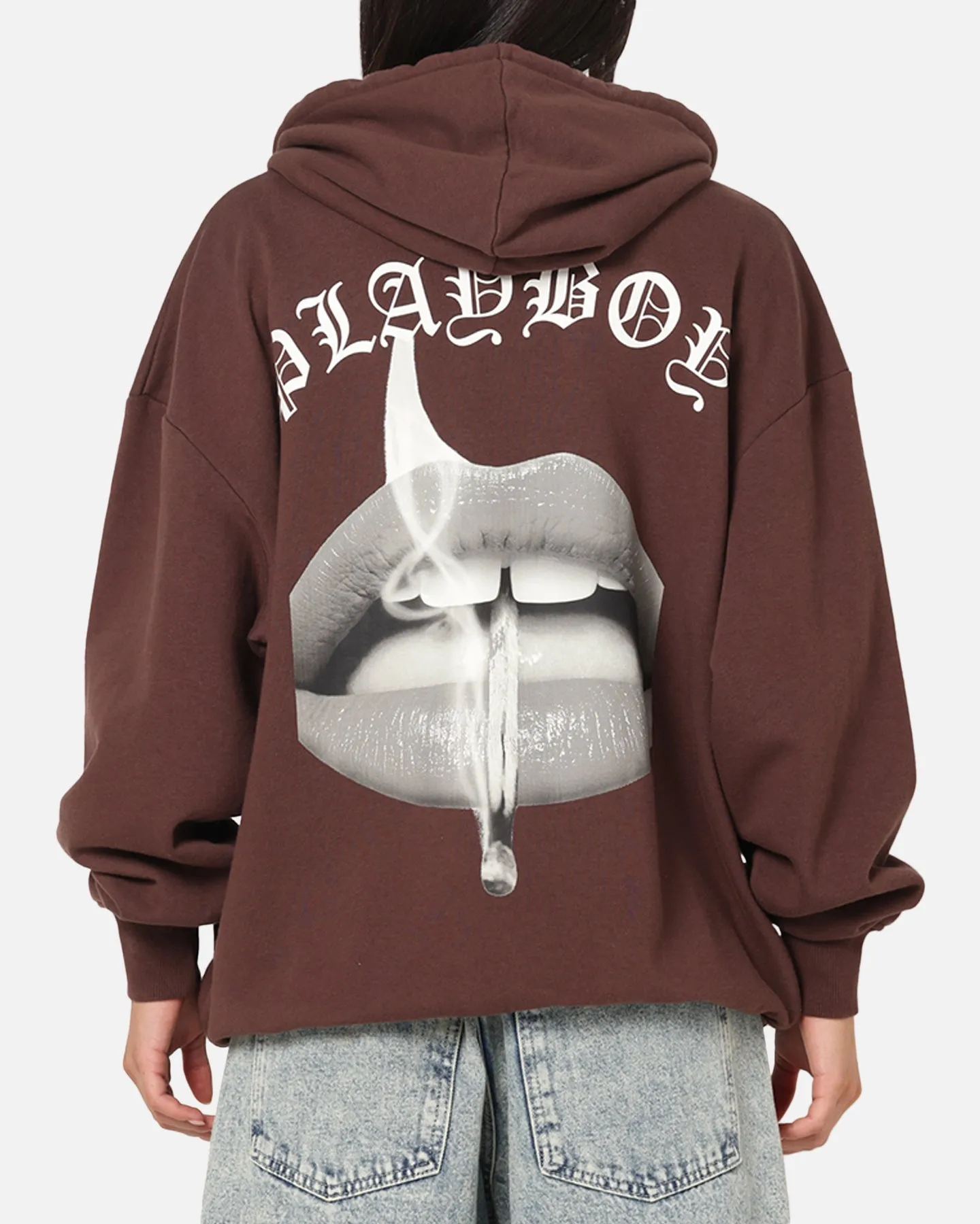 Playboy Gothic Mono Lips Hoodie Washed Brown Thylacine like