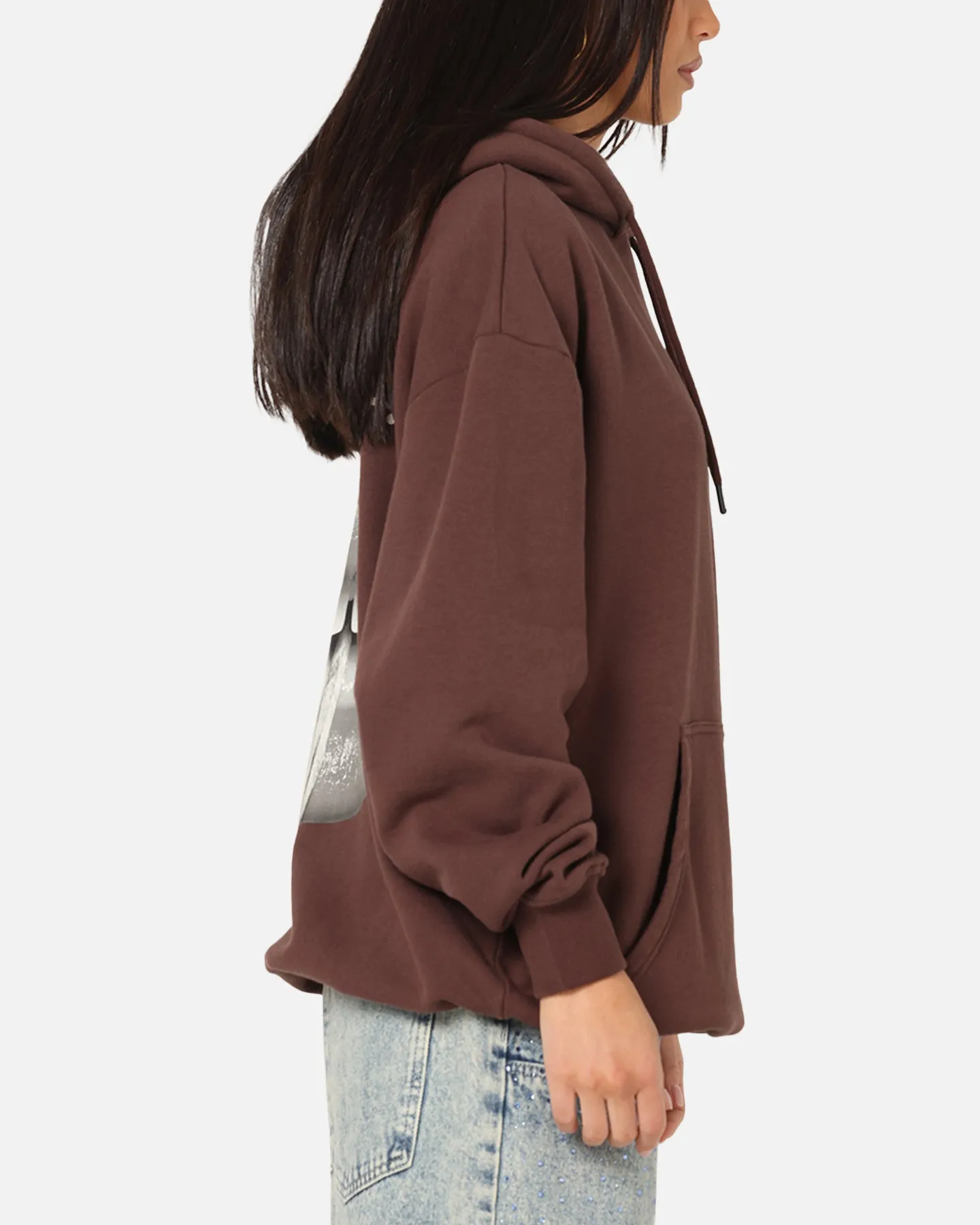 Contemporary Look Water-resistant Playboy Gothic Mono Lips Hoodie Washed Brown