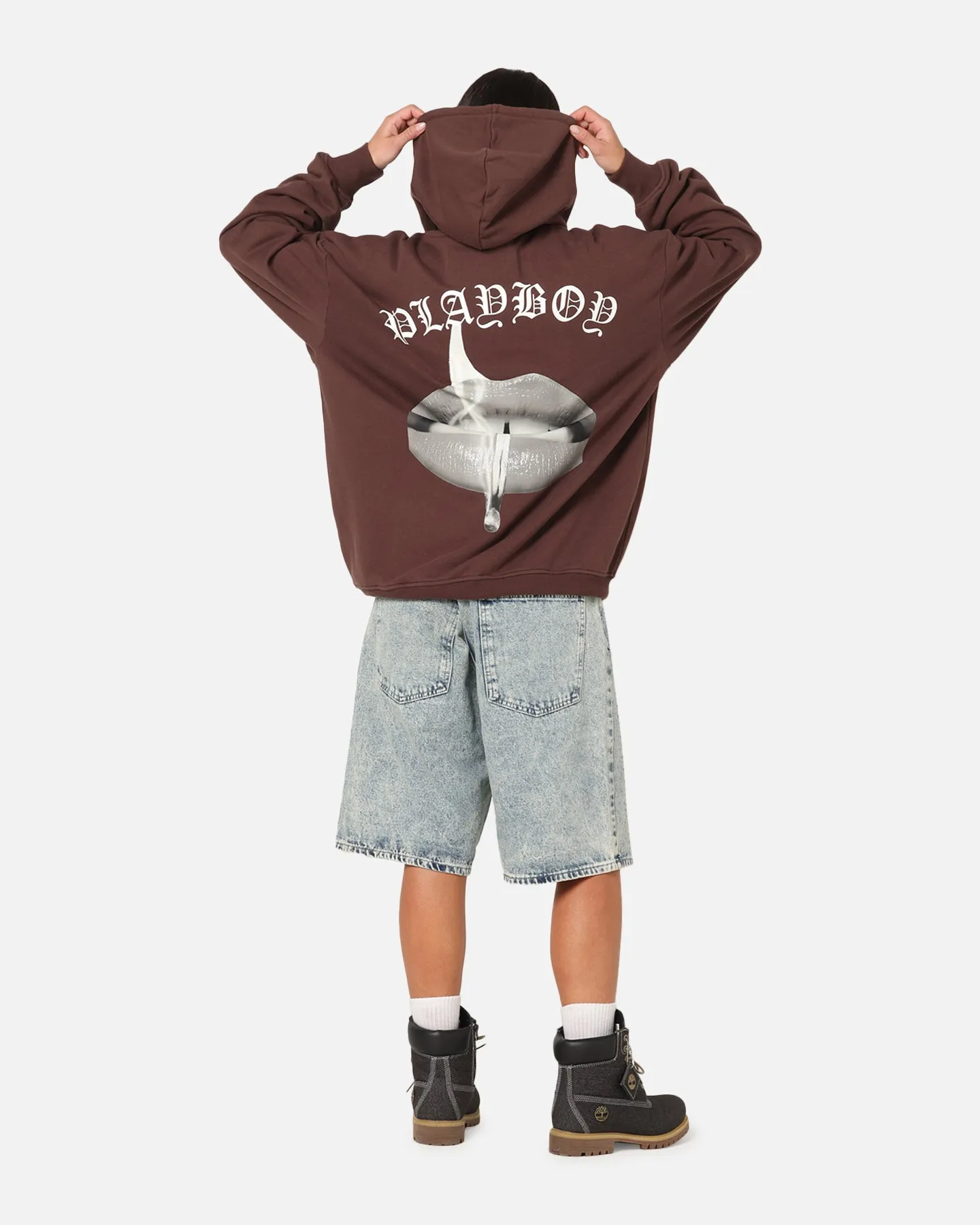Christmas outfit Playboy Gothic Mono Lips Hoodie Washed Brown