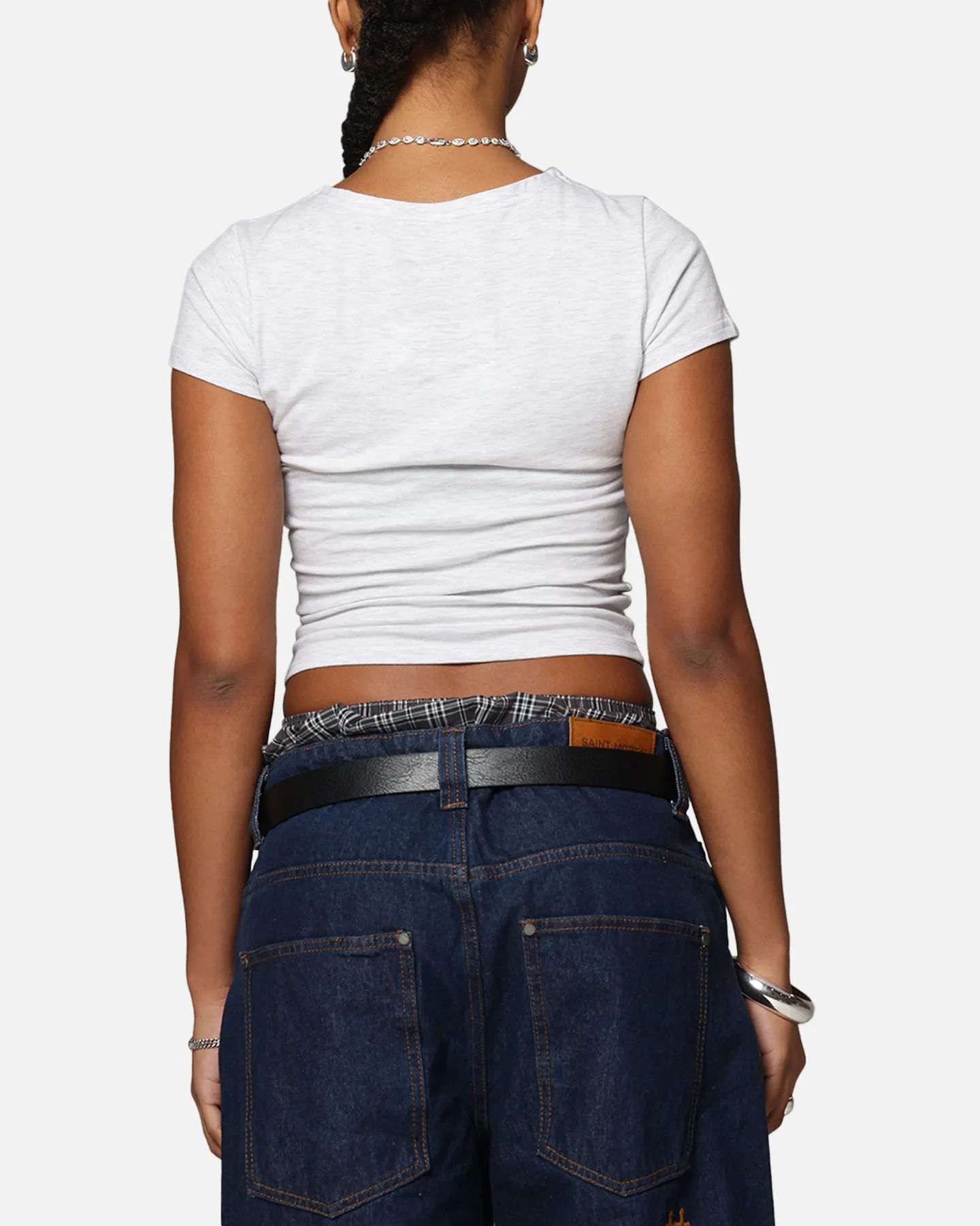 Ed Hardy Women's Dragon Baby T-Shirt Grey Marle Ribbed Neckline Sustainable Material Blend