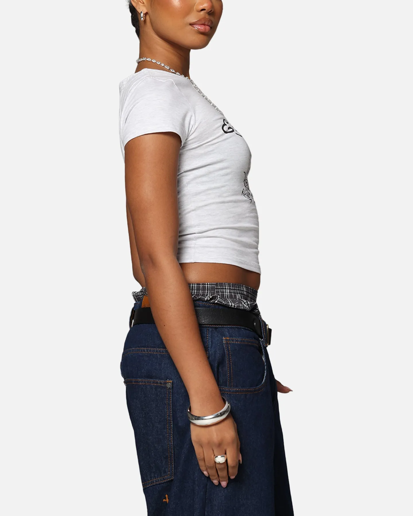 Skin Friendly Blends Fade Resistant Print Ed Hardy Women's Dragon Baby T-Shirt Grey Marle