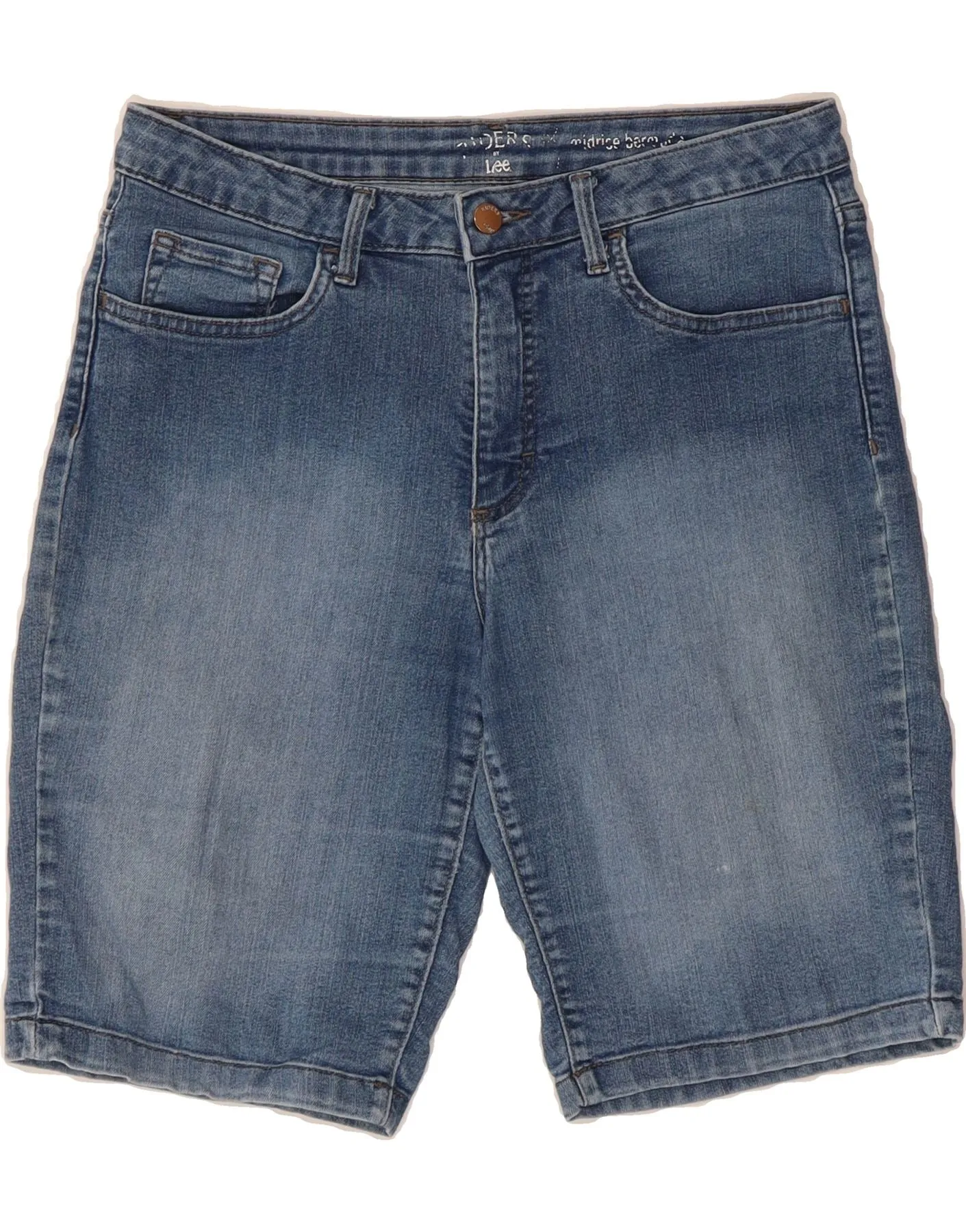LEE Womens Riders Mid Rise Denim Shorts W32 Large Blue Camouflage Style Comfy Shape
