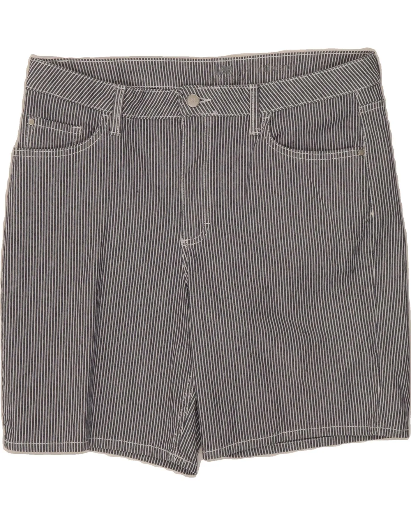 Comfortable Waistband LEE Womens Riders Mid Rise Casual Shorts W36 XL Navy Blue Pinstripe