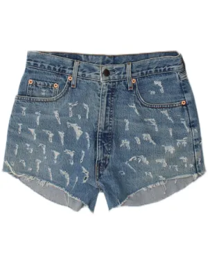 Camouflage Pattern Reinforced Seams LEVI'S Womens 501 Distressed Denim Shorts W32 Large  Blue