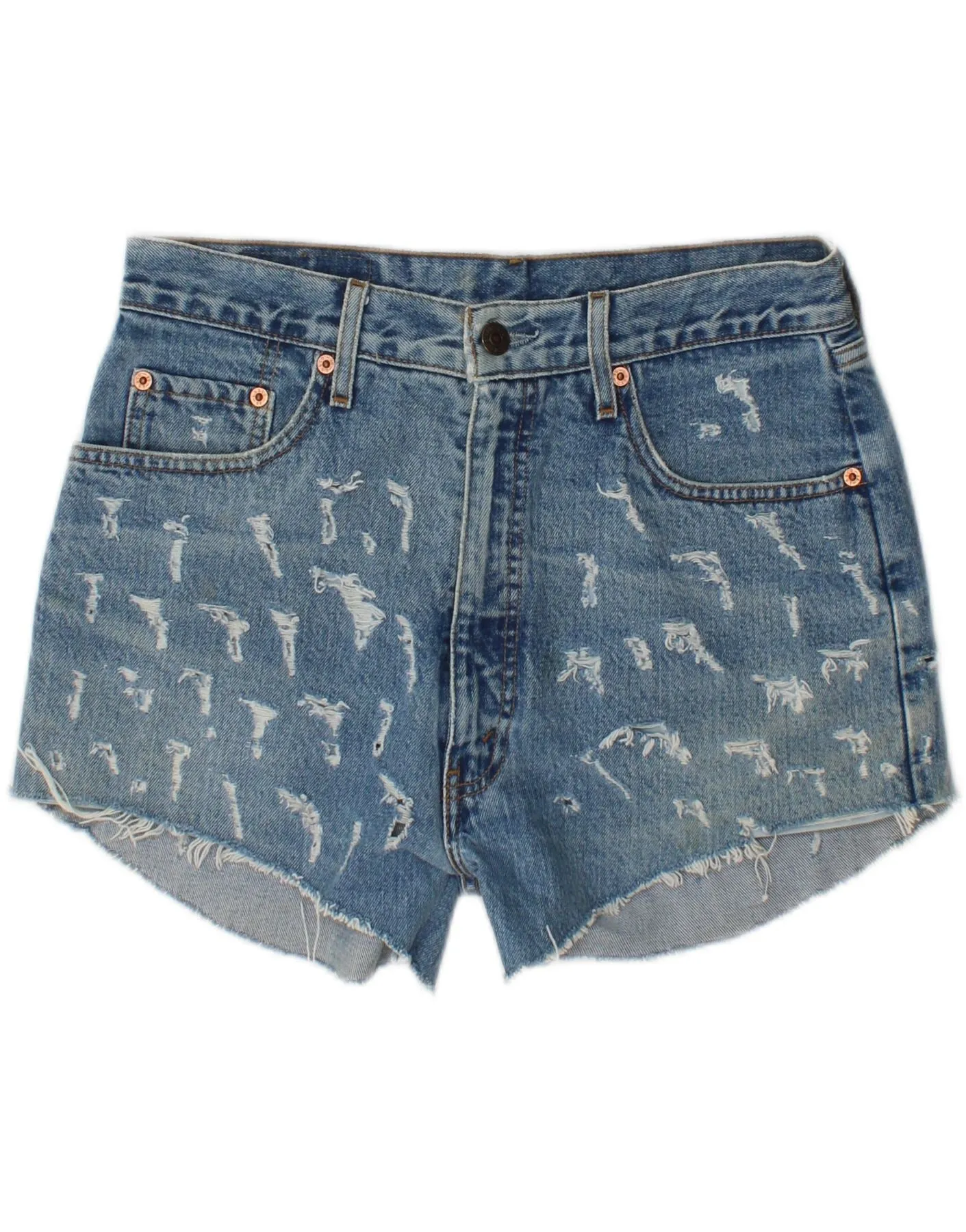 Camouflage Pattern Reinforced Seams LEVI'S Womens 501 Distressed Denim Shorts W32 Large  Blue
