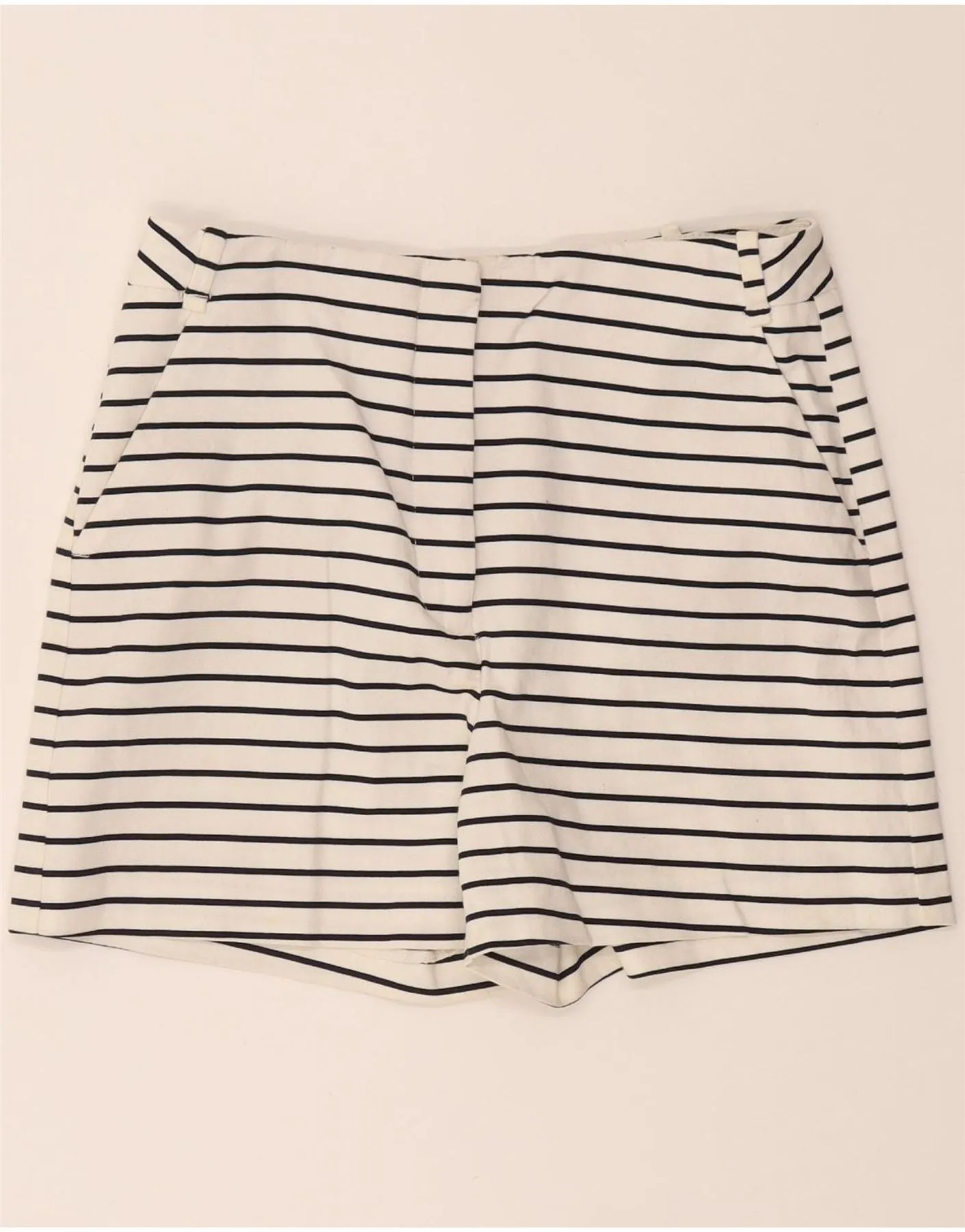 ZARA Womens Chino Shorts Small W28 White Pinstripe polo shirt