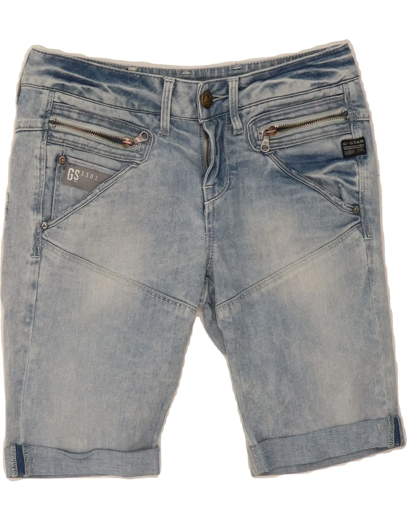 G-STAR Womens 3301 Denim Shorts W26 Small Blue Ventilated Back Panels embroidery details