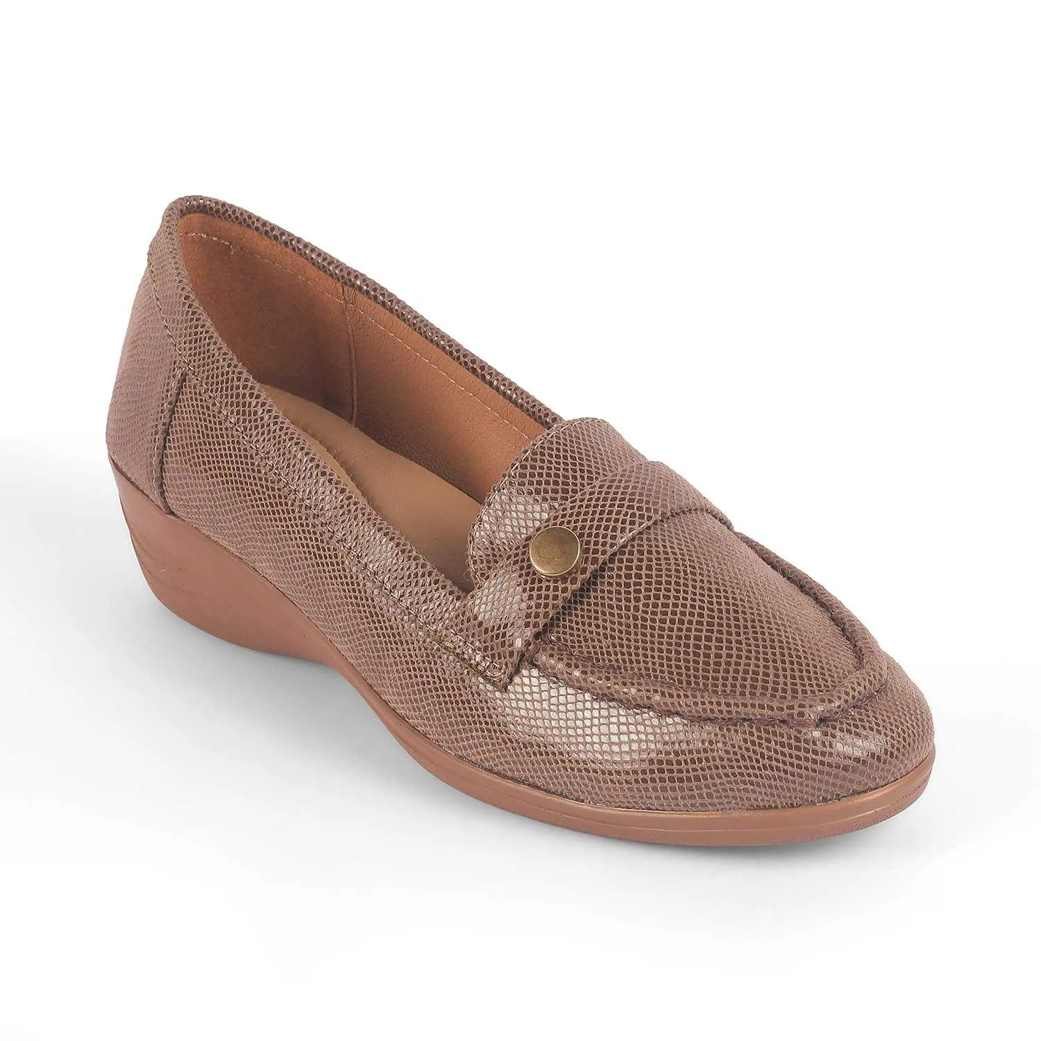 Tresmode Marcoval Brown Women's Dress Wedge Loafers Firm Pace Cozy Fit