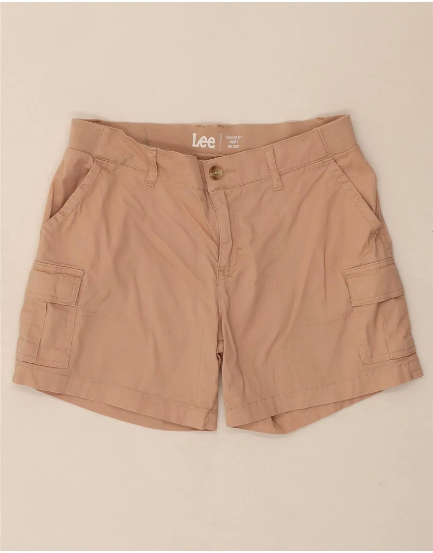 Quick Release Fastener LEE Womens Mid Rise Regular Fit Cargo Shorts US 10 Large W32 Pink Cotton