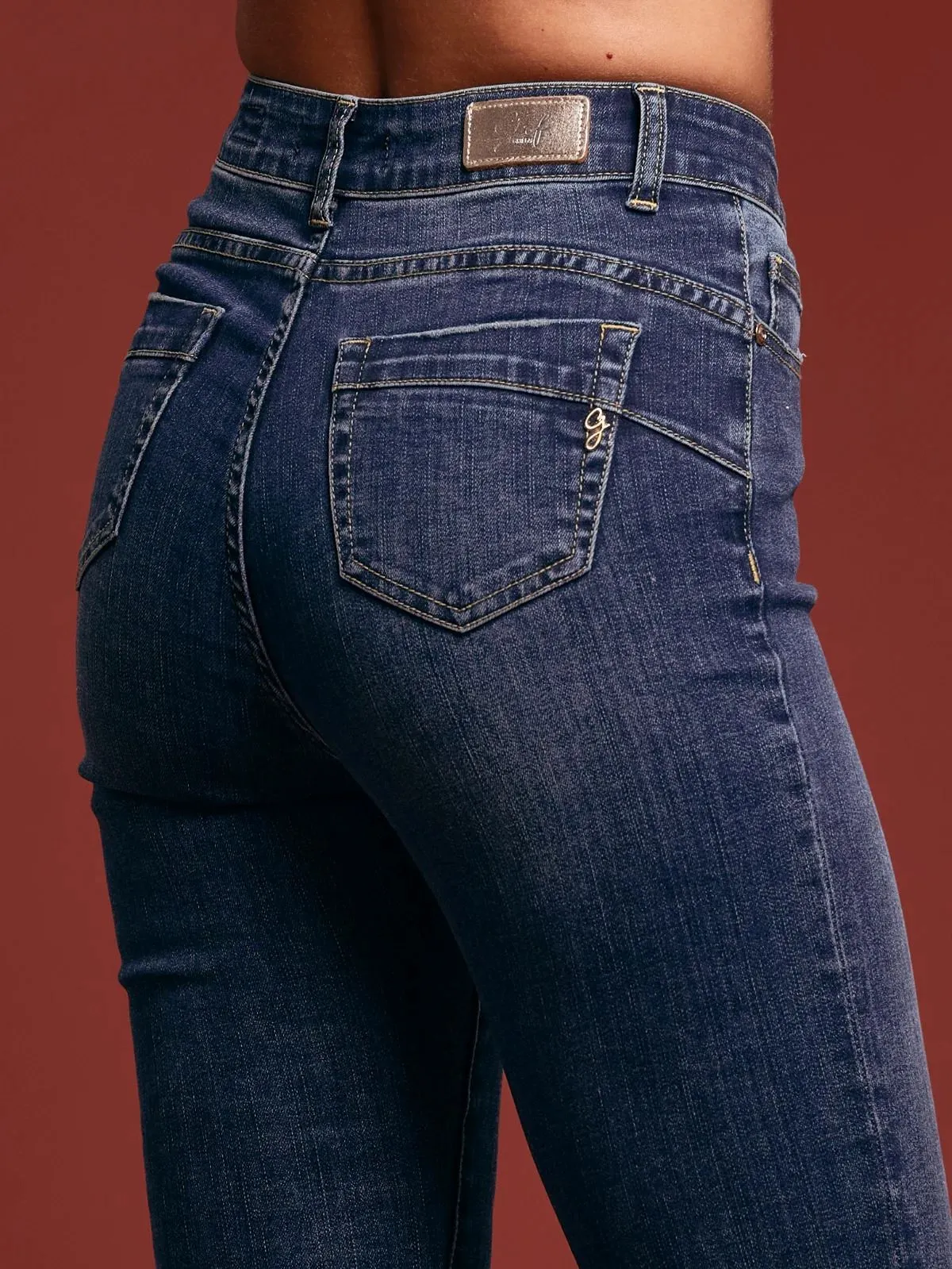 Smooth Feel Griffai pantalone jeans da donna a palazzo con bottoni Flare DGP3262 denim
