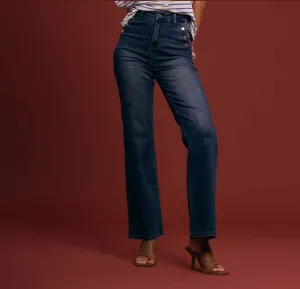 Brunch Outfit Casual Griffai pantalone jeans da donna a palazzo con bottoni Flare DGP3262 denim