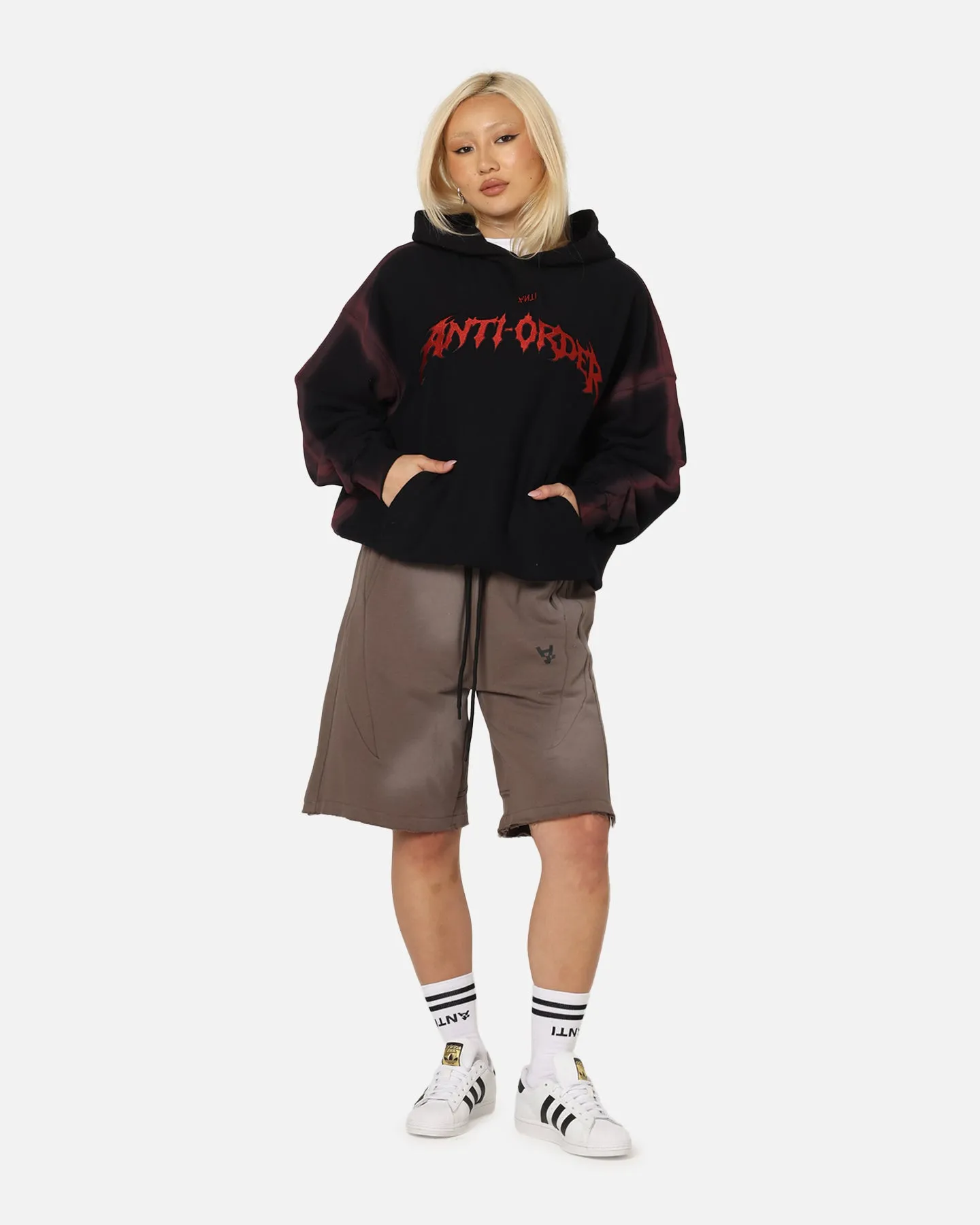 The Anti Order Mosh Boxy Hoodie Sunfade Black/Red Winter Mode Solid Color