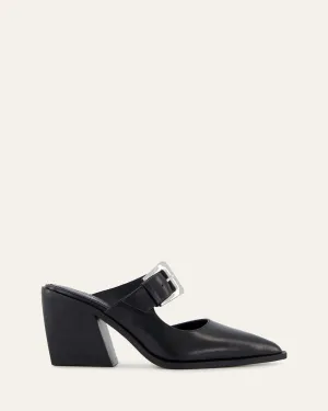 FLOSSY MID HEELS BLACK LEATHER light texture Elegant