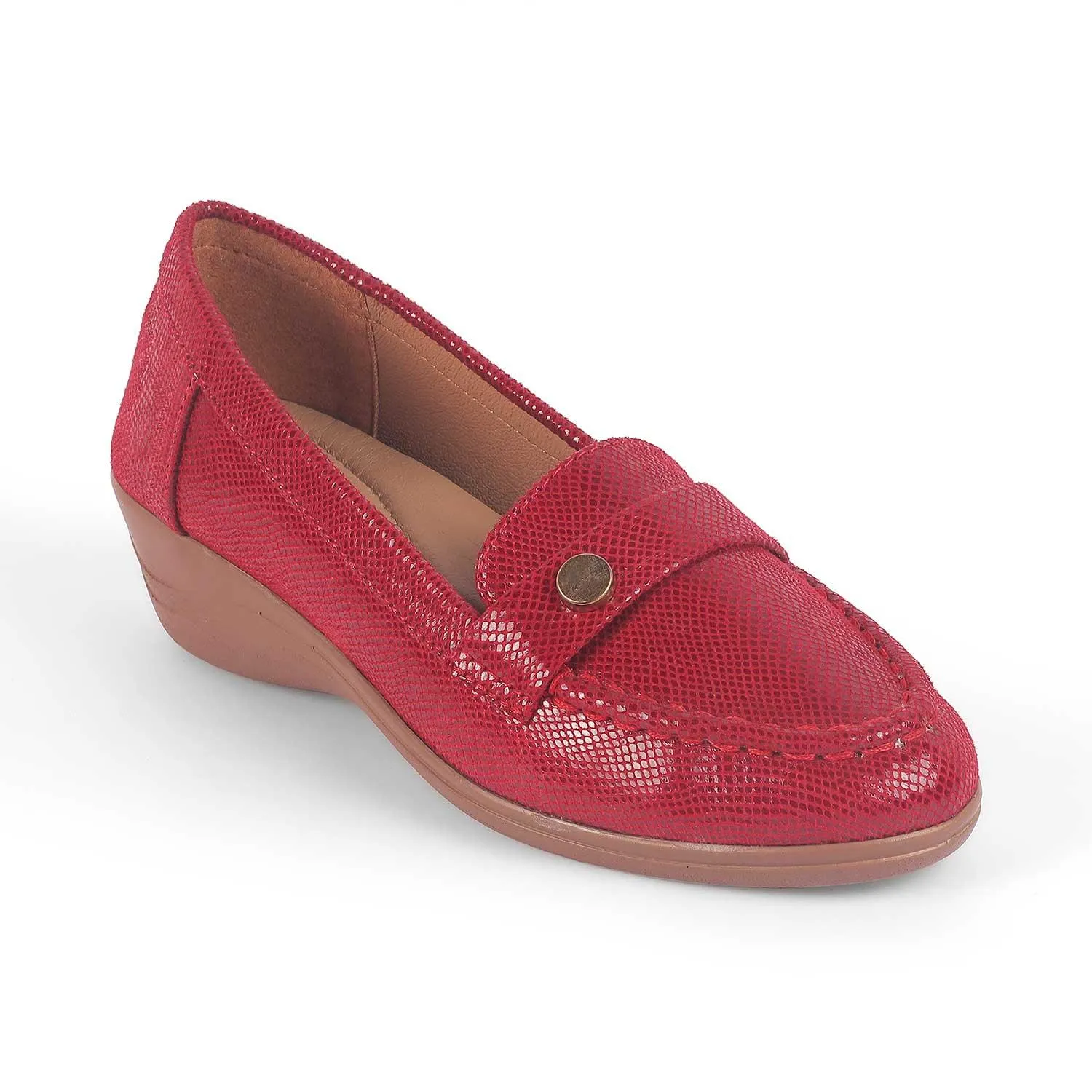 Tresmode Marcoval Red Women's Dress Wedge Loafers slow walk Low Effort