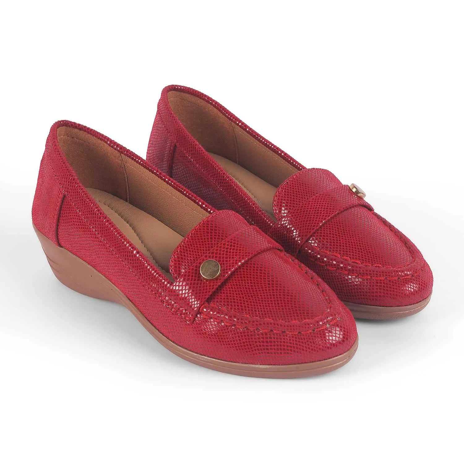 Tresmode Marcoval Red Women's Dress Wedge Loafers Compact Form