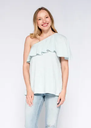 Lightweight Material One Shoulder Ruffled Tunic Shifted Hem Top
