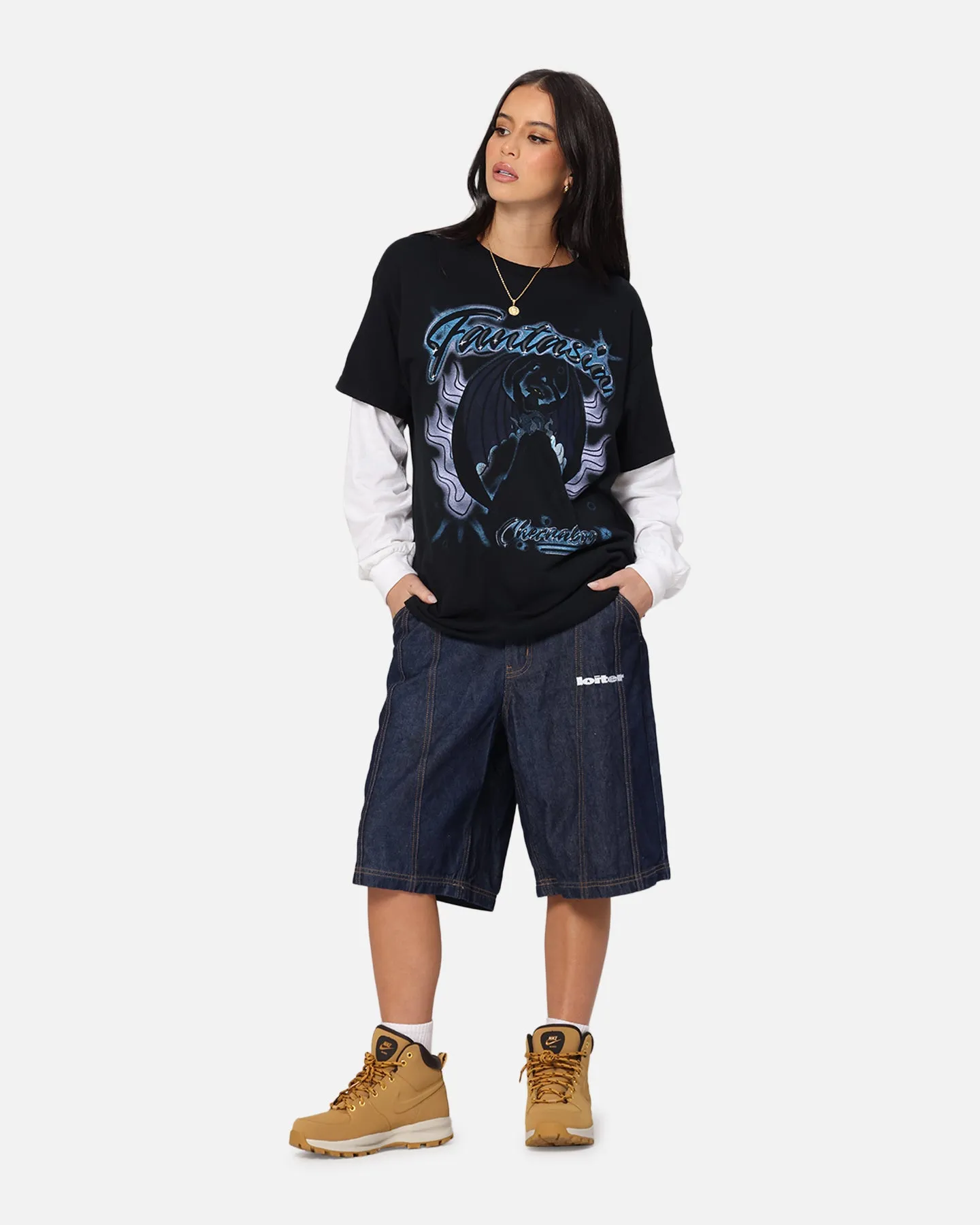 Goat Crew Disney Fantasia Chernabog Airbrush T-Shirt Black Wide Neck Opening quick dry
