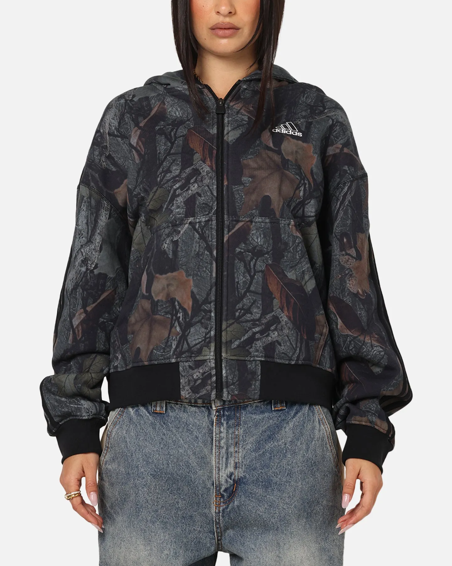 Adidas Camo Zip Up Hoodie Black Comfort Wear