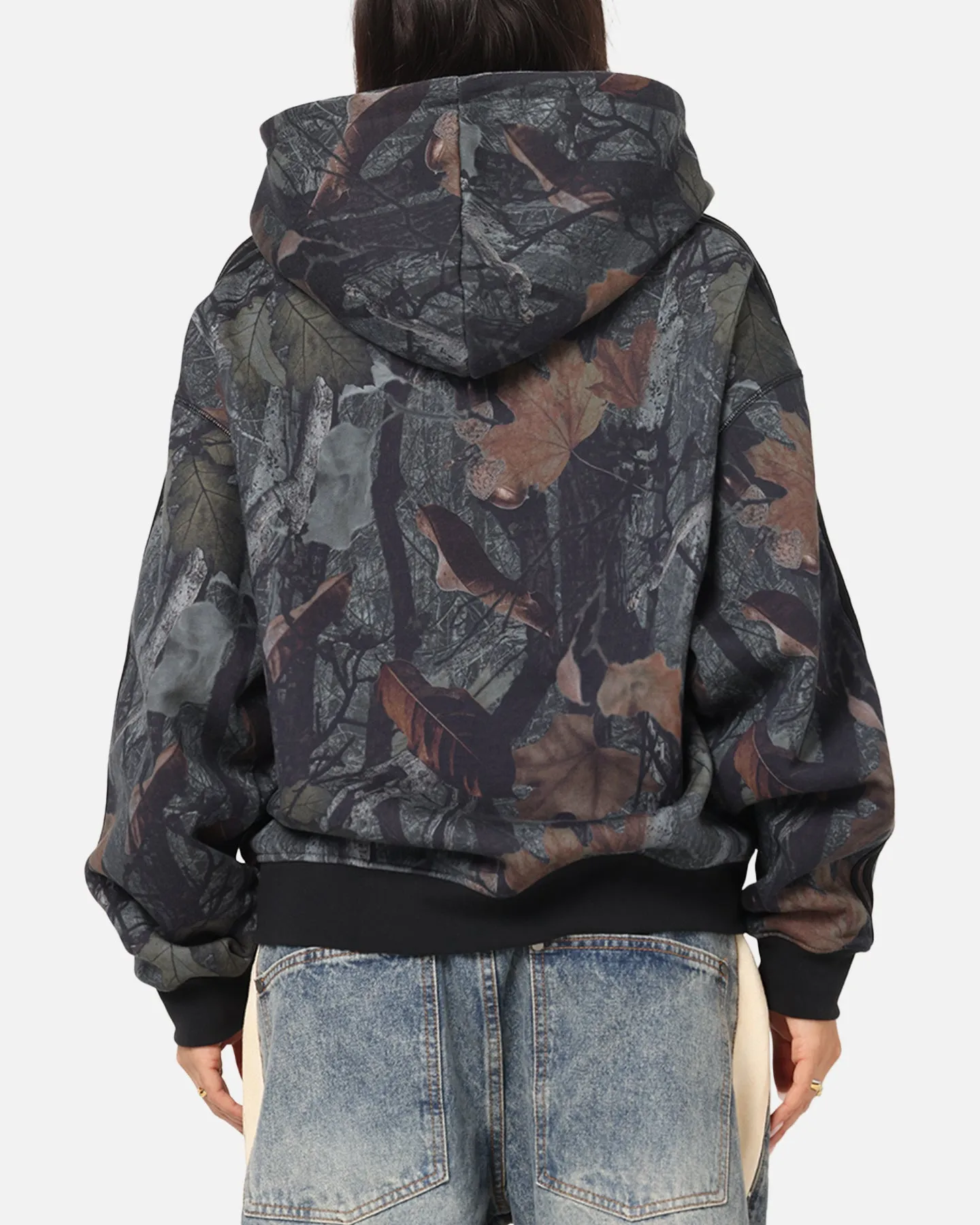 Adidas Camo Zip Up Hoodie Black All Day Wear Reinforced Shoulder Panels