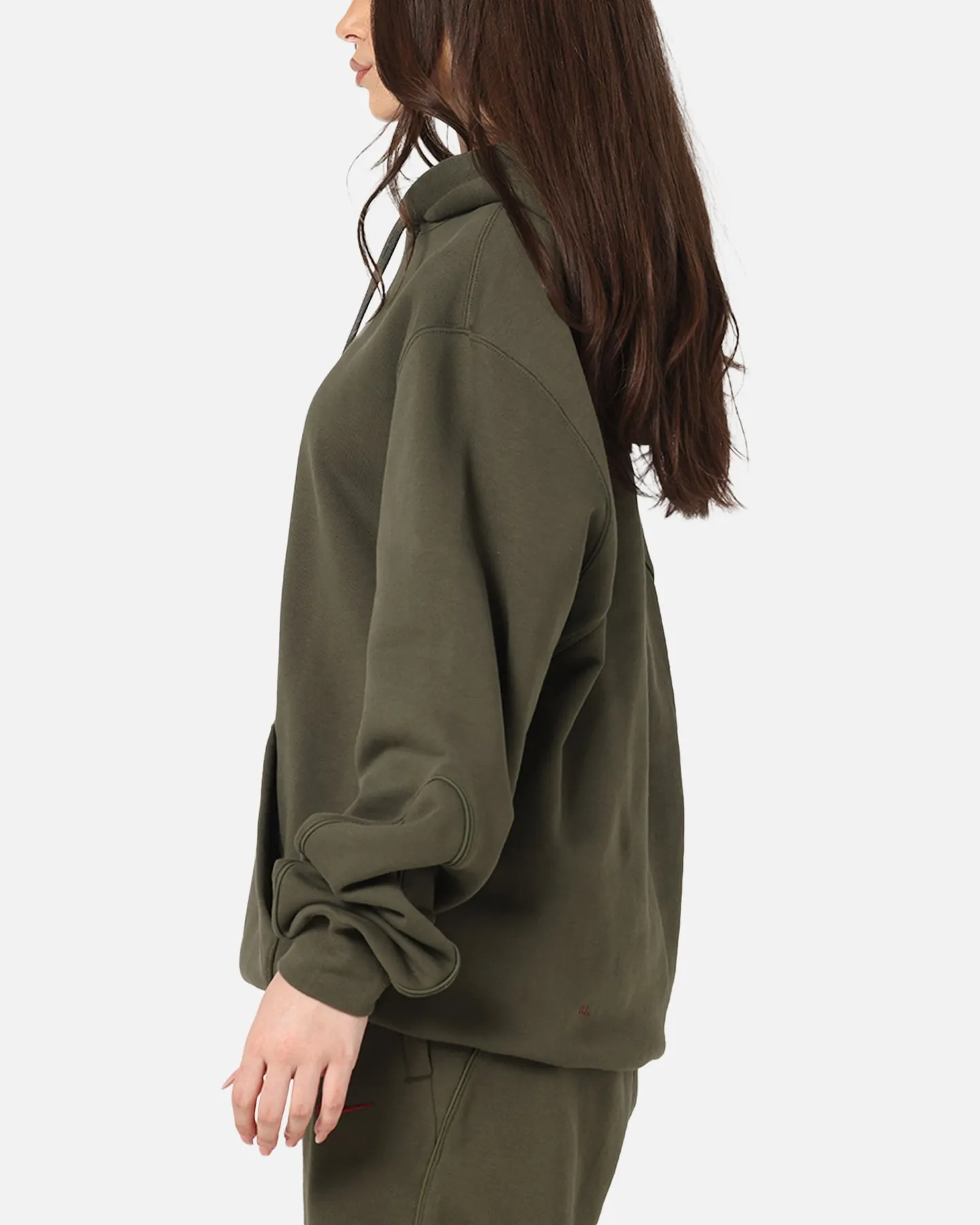 Nike Nocta Fleece Hoodie Khaki Oversized Fit Reinforced Elbow Patches