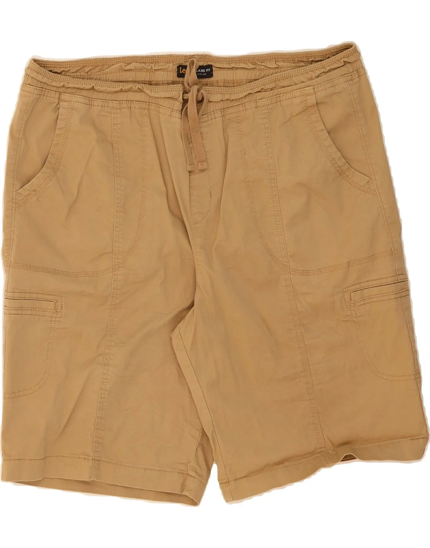 Heat Ready Flexible Waistline LEE Womens Mid Rise Relaxed Fit Cargo Shorts Size 18 XL W38  Beige Cotton